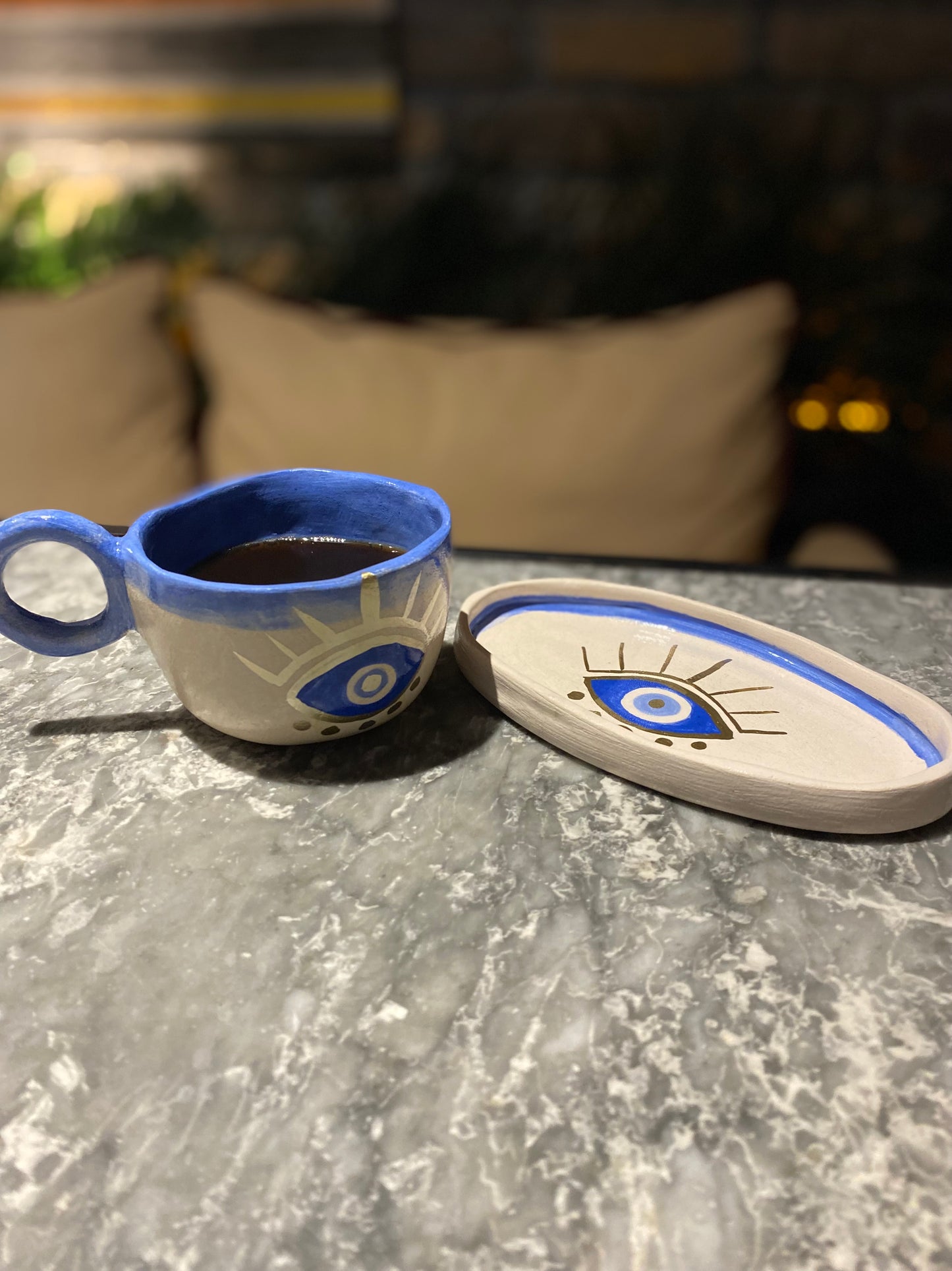 Handmade Pottery Tea coffee Mug Cup Sets Evil Eye