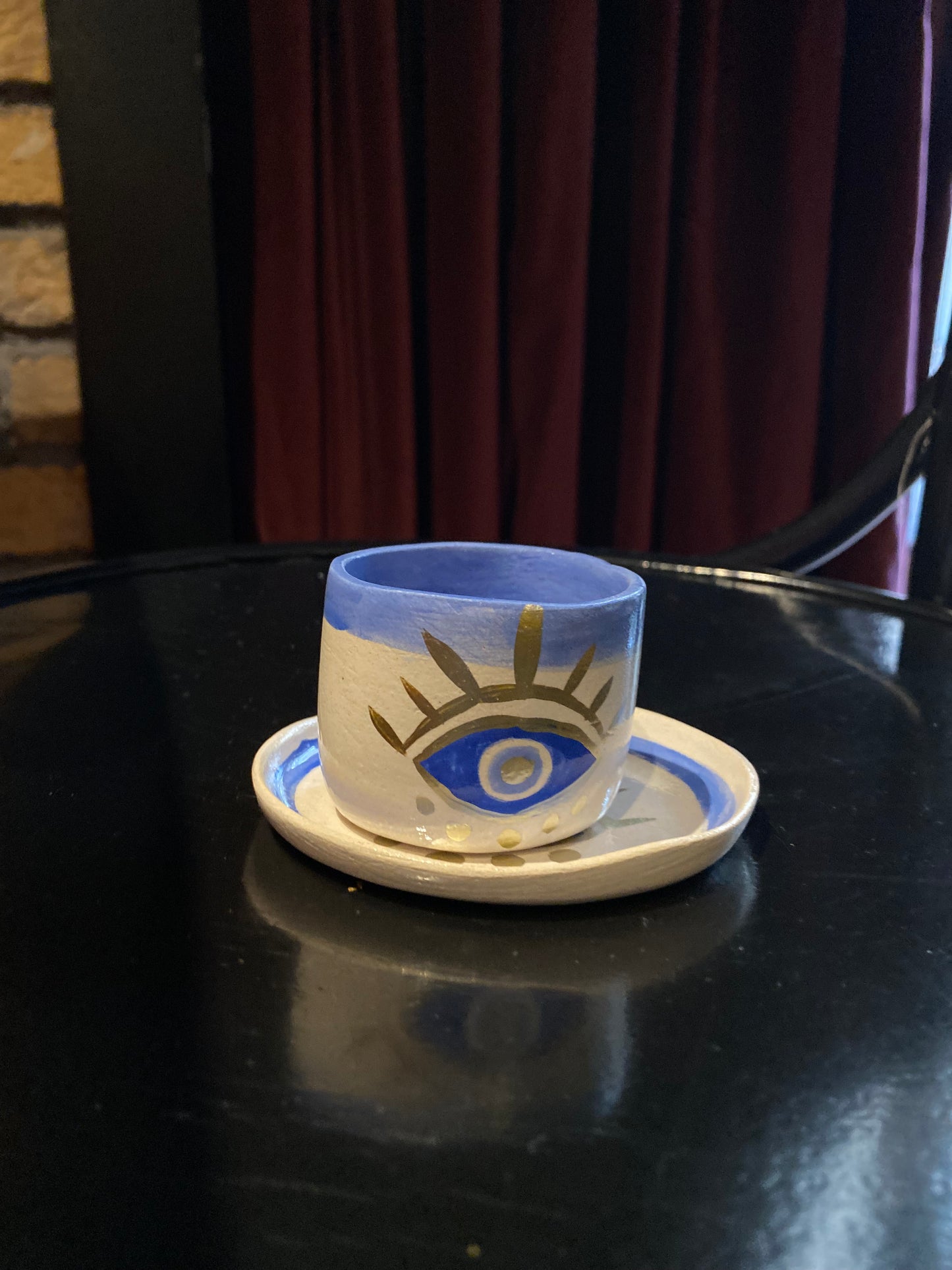 Handmade Pottery Turkish Greek Coffee Cup Sets Evil Eye