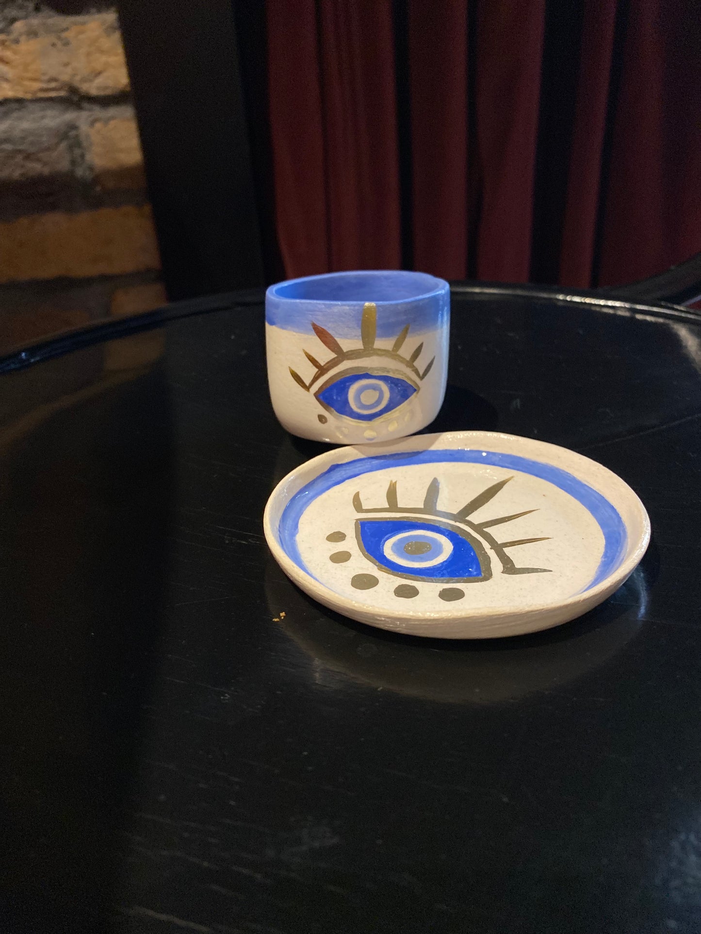 Handmade Pottery Turkish Greek Coffee Cup Sets Evil Eye