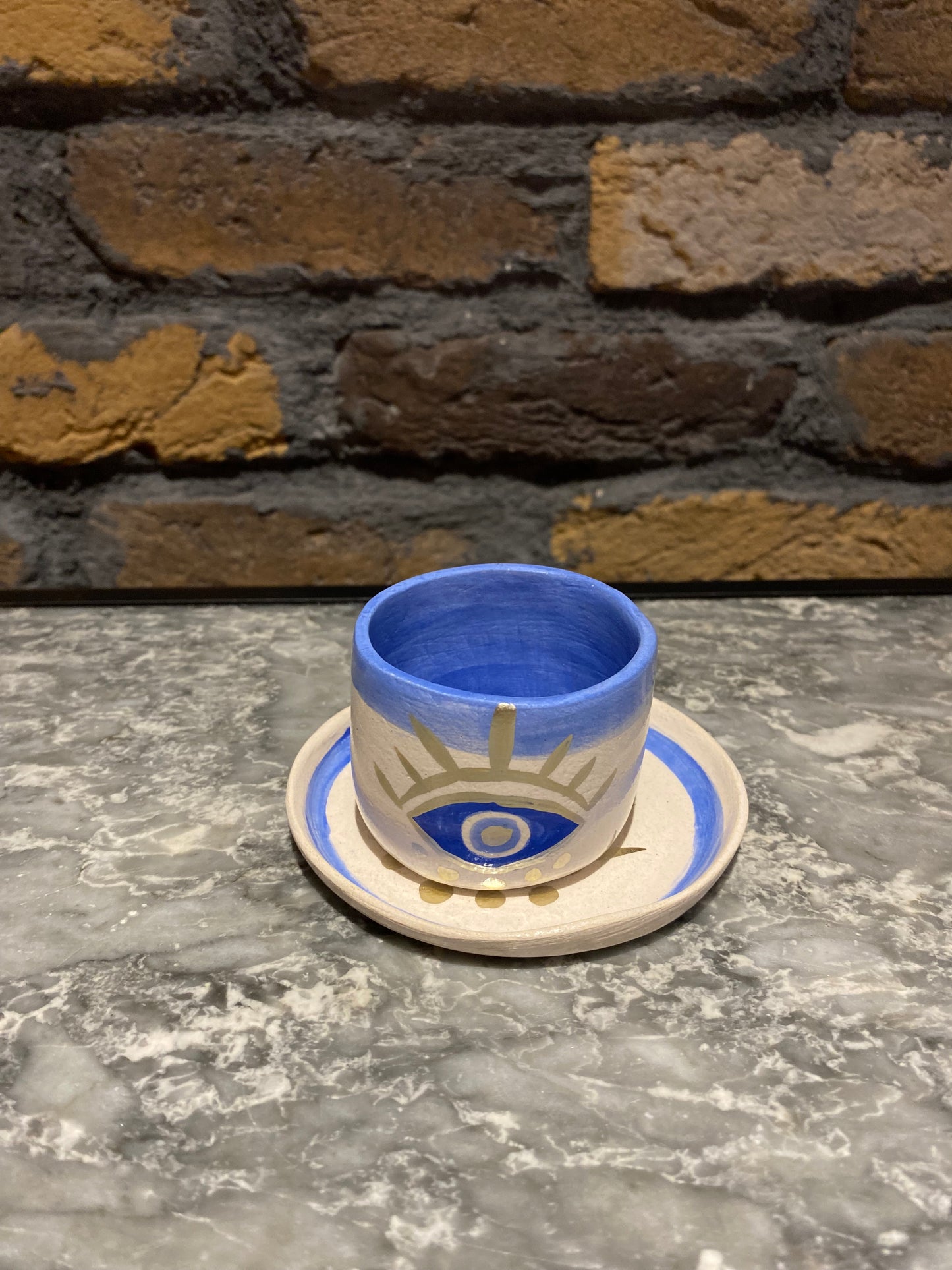 Handmade Pottery Turkish Greek Coffee Cup Sets Evil Eye