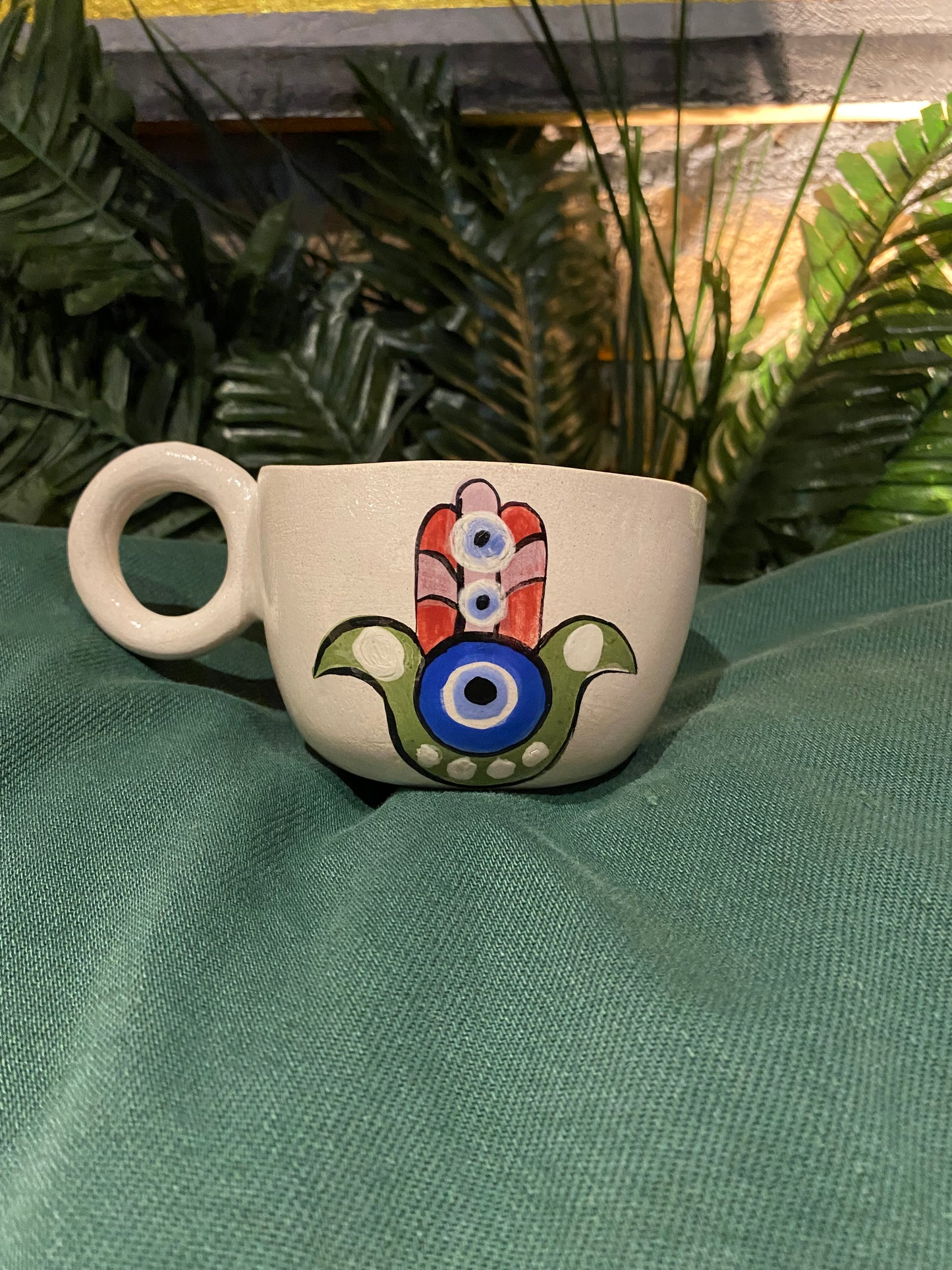 Handmade Pottery Tea coffee Mug Cup Sets Hamsa