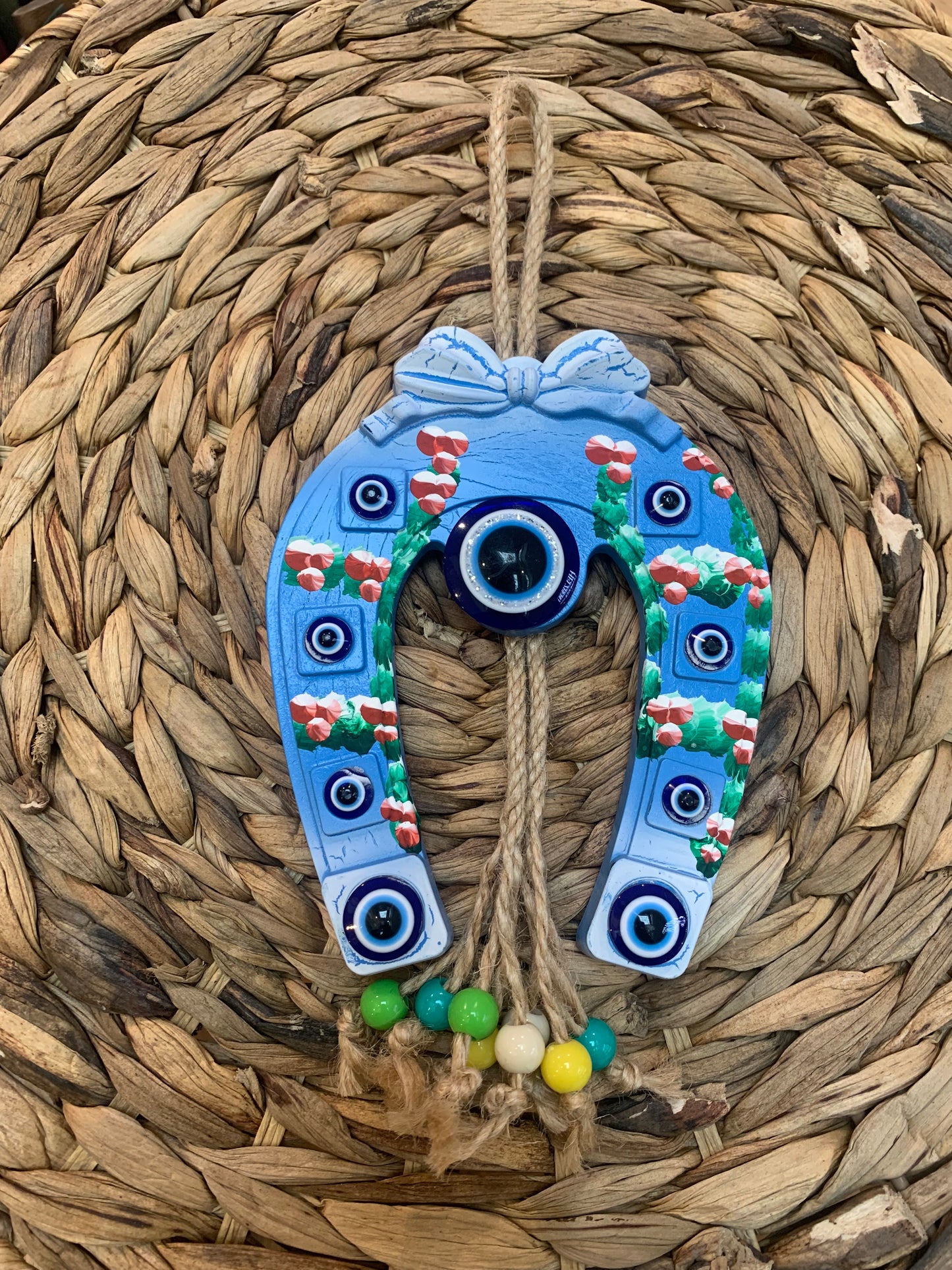 Handmade Evil Eye Wall Decorations Blue Horseshoe