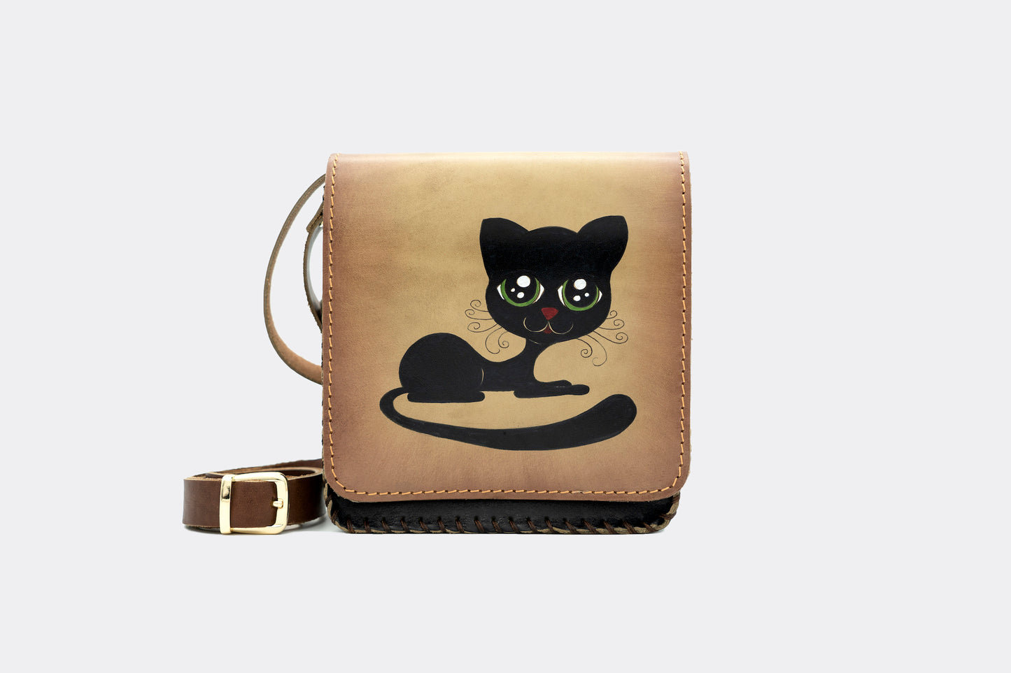 Hand-Painted Cat Leather Crossbody Hardcase