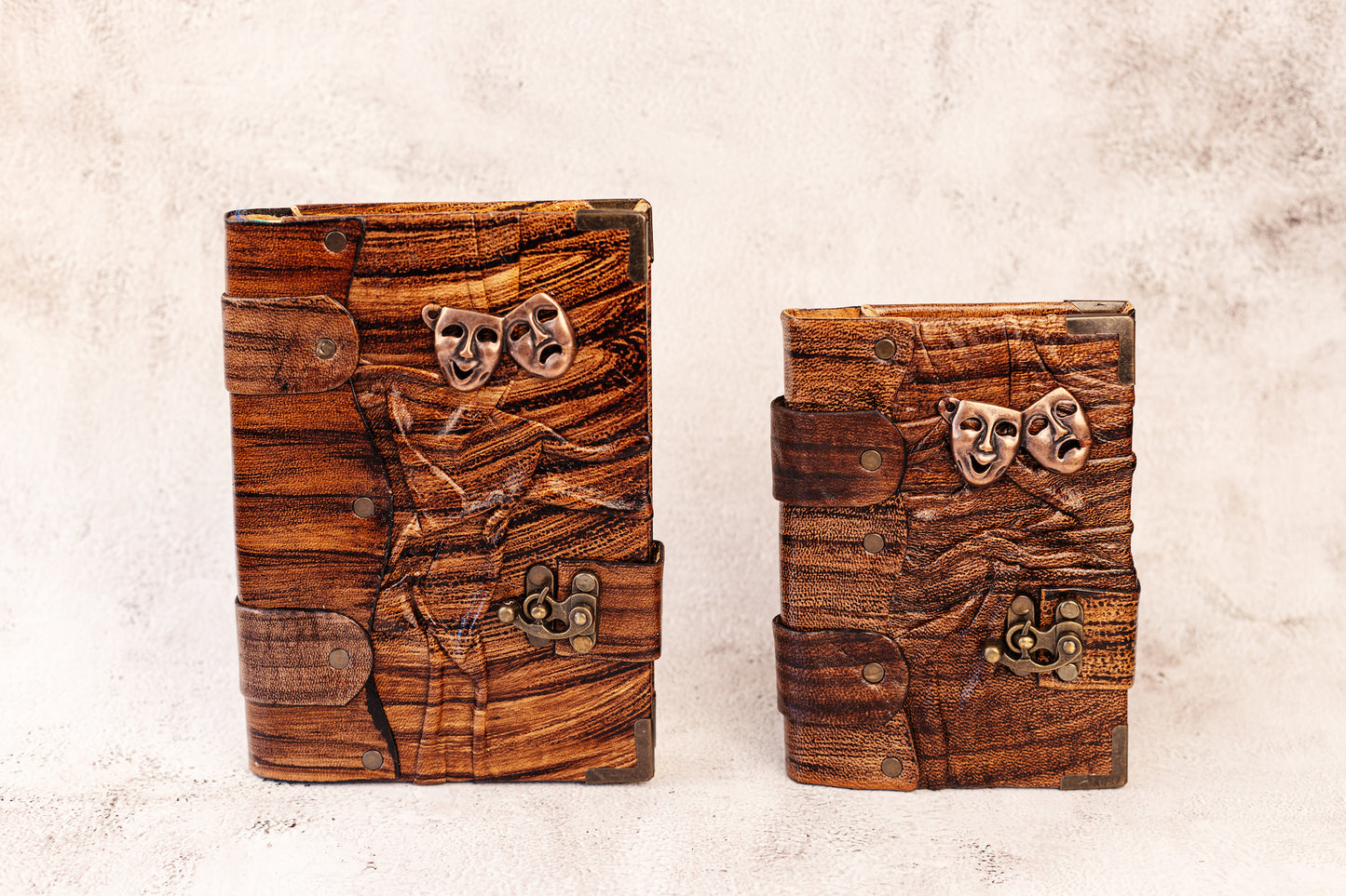 Handmade Leather Journal Belt Strap Drama Faces