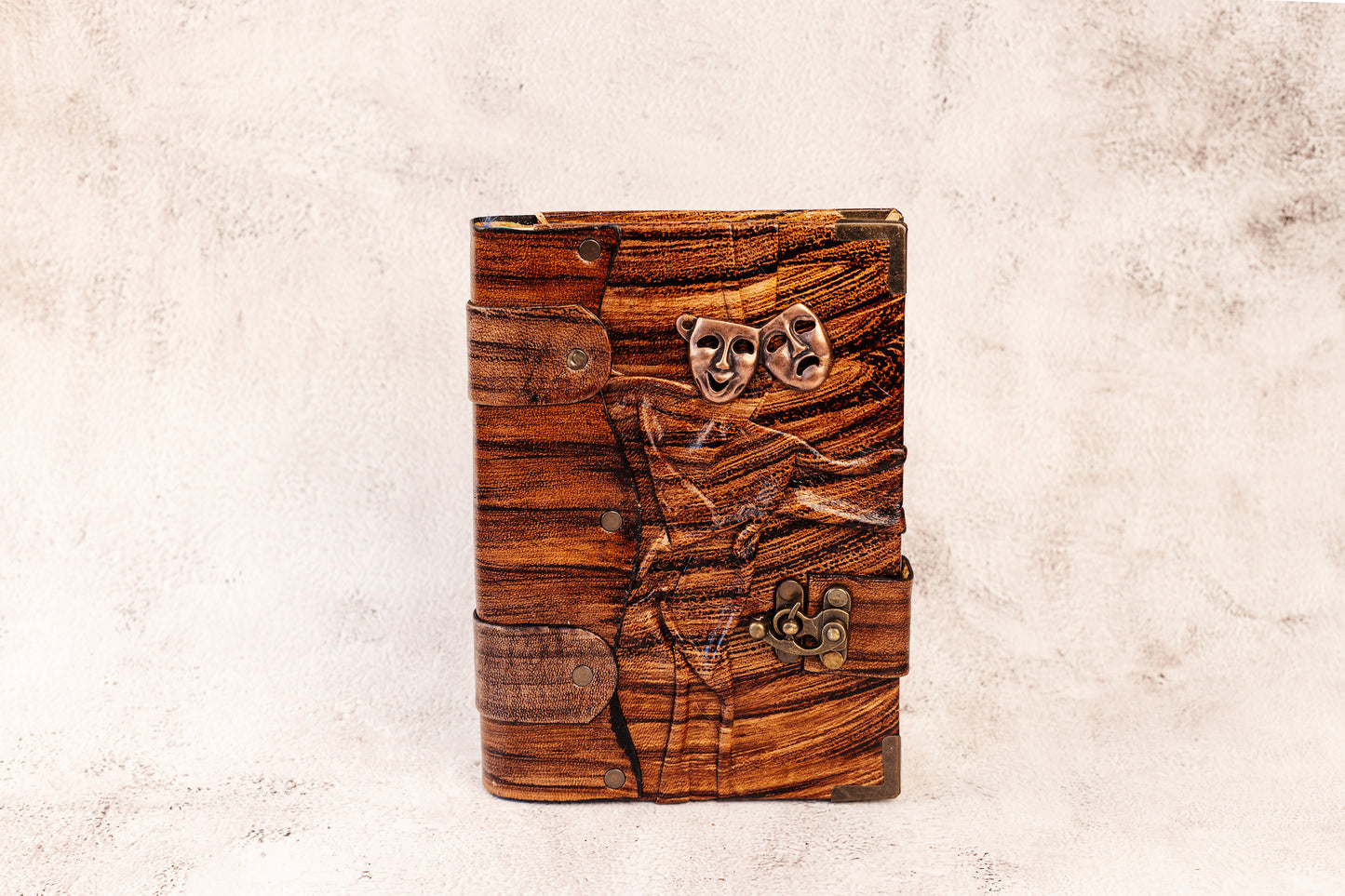 Handmade Leather Journal Belt Strap Drama Faces