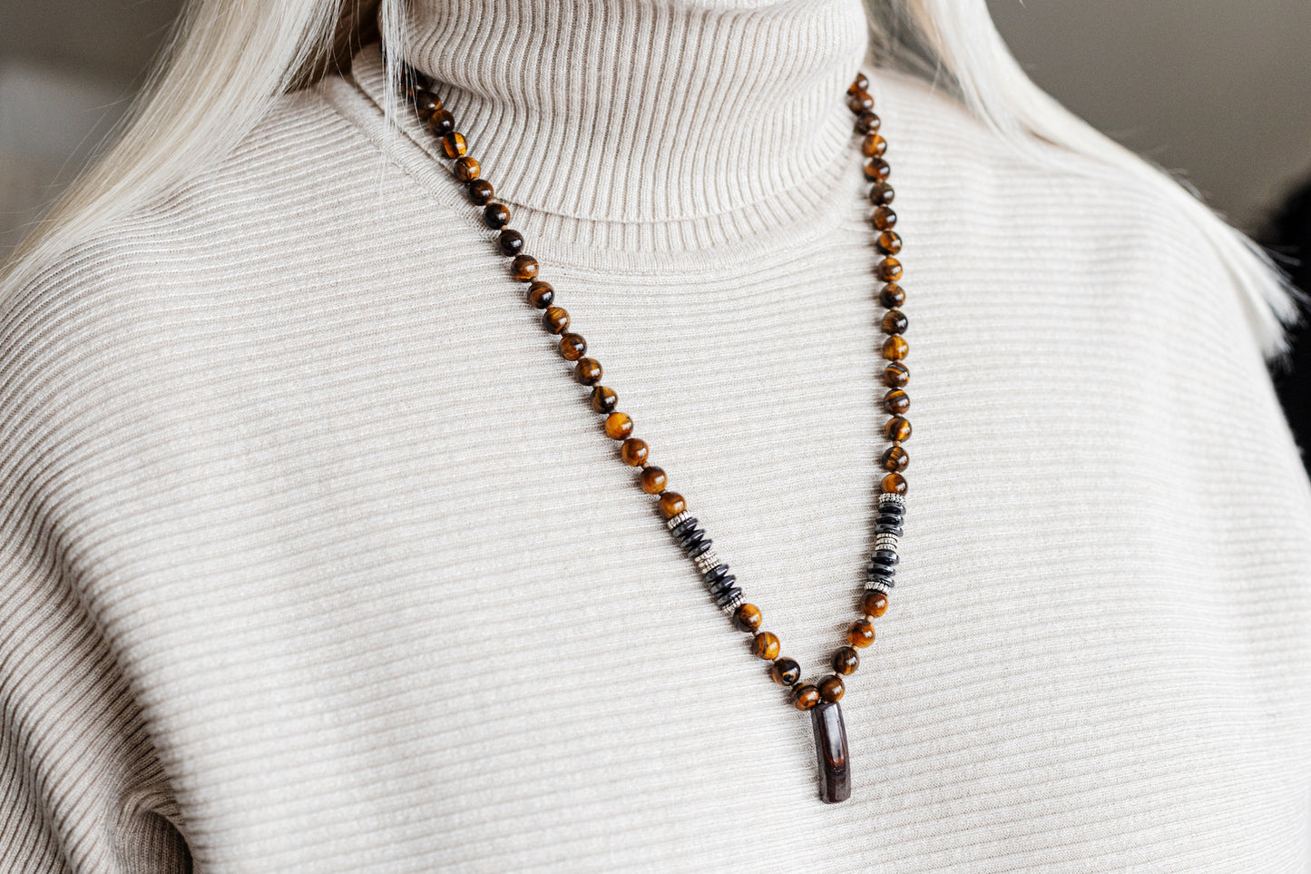 Handmade Tiger Eyes Stone Beads 8mm Unisex Necklace