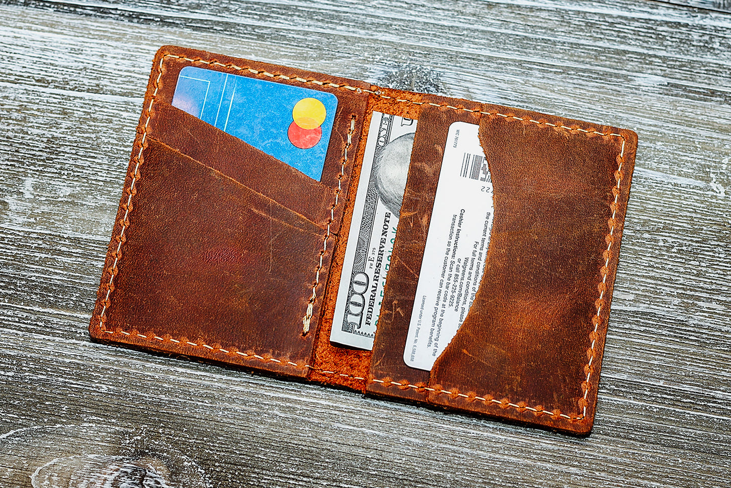 Hand made Leather Bifold Wallet Rustic Brown
