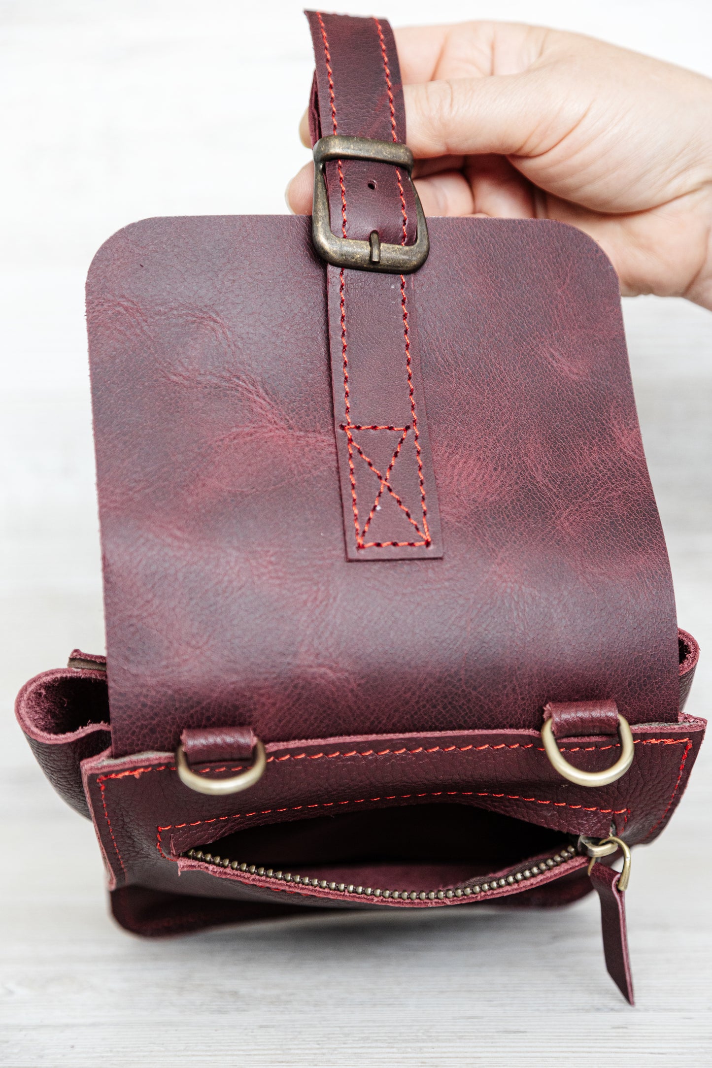 Handmade Leather Crossbody Burgundy