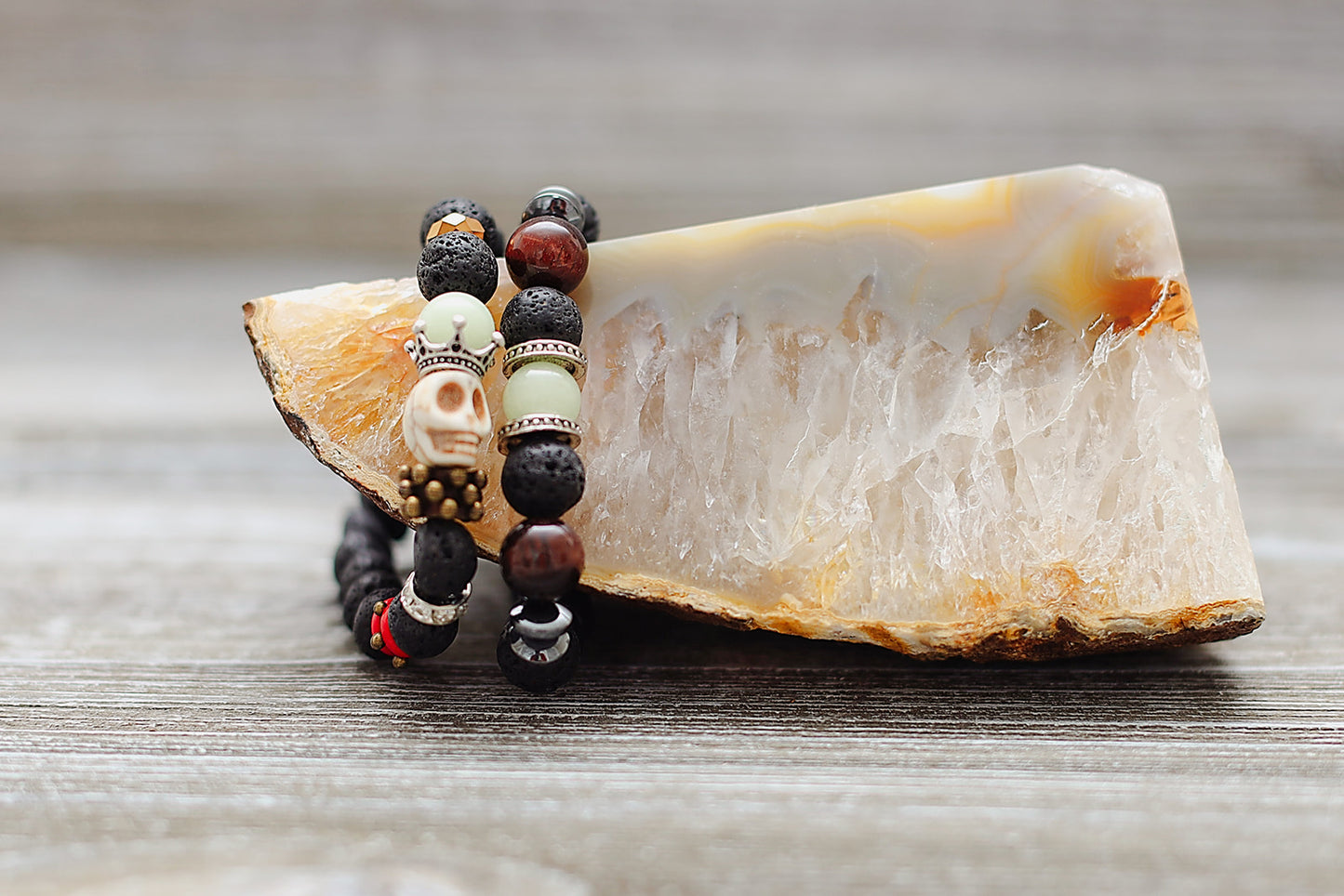 Black Lava Rock Crystal Bead Bracelet 10mm
