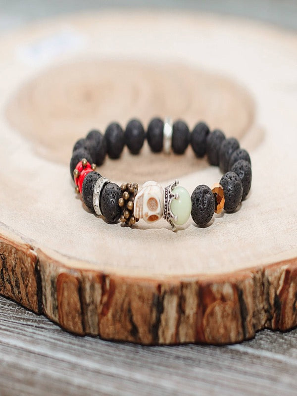 Black Lava Rock Crystal Bead Bracelet 10mm