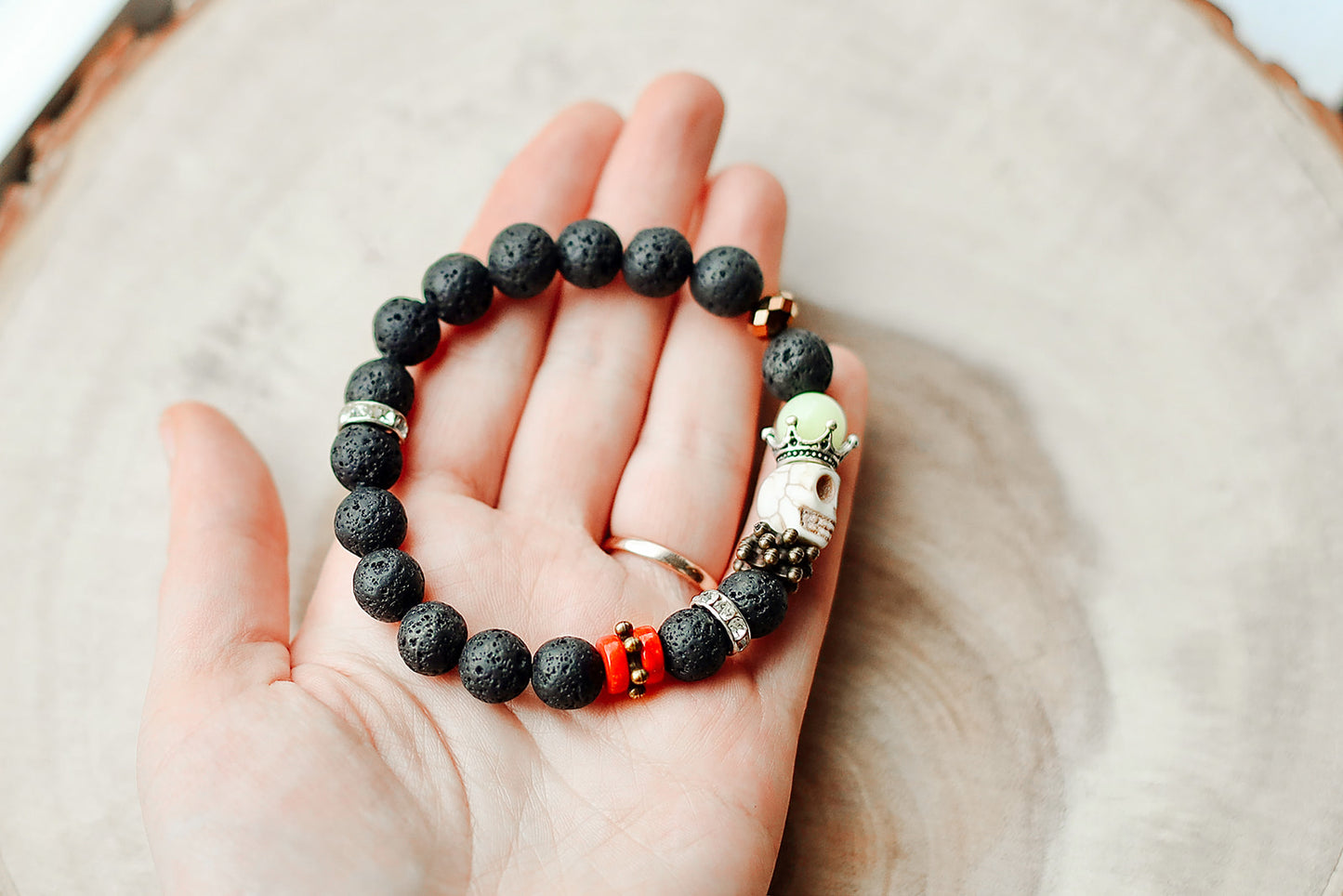 Black Lava Rock Crystal Bead Bracelet 10mm