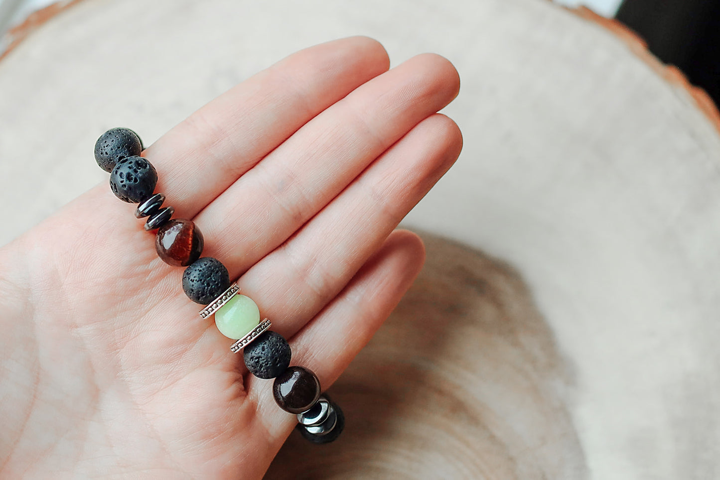 Black Lava Stone Crystal Bead Bracelet 10mm