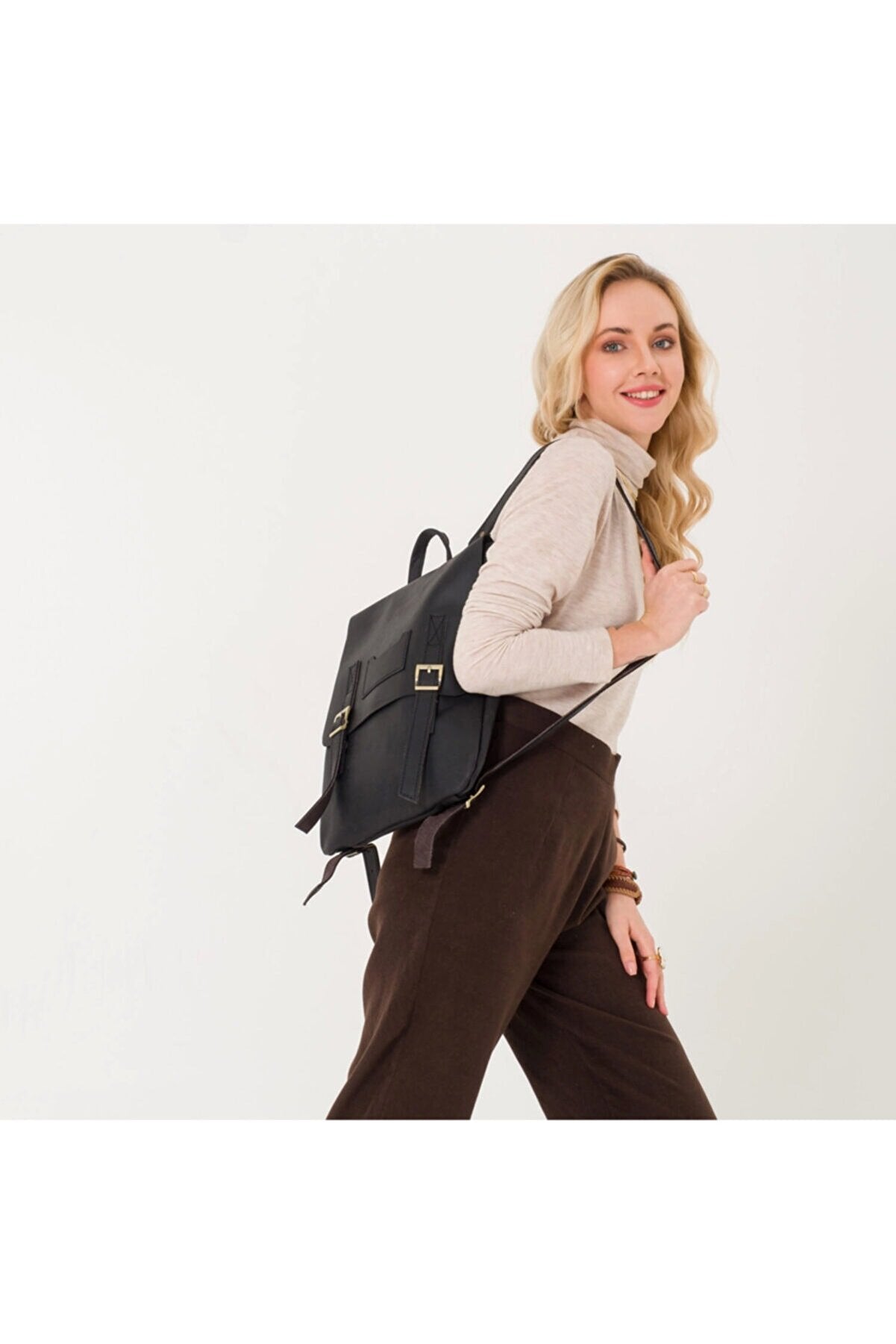 Handmade Genuine Leather Laptop Unisex Backpack Black