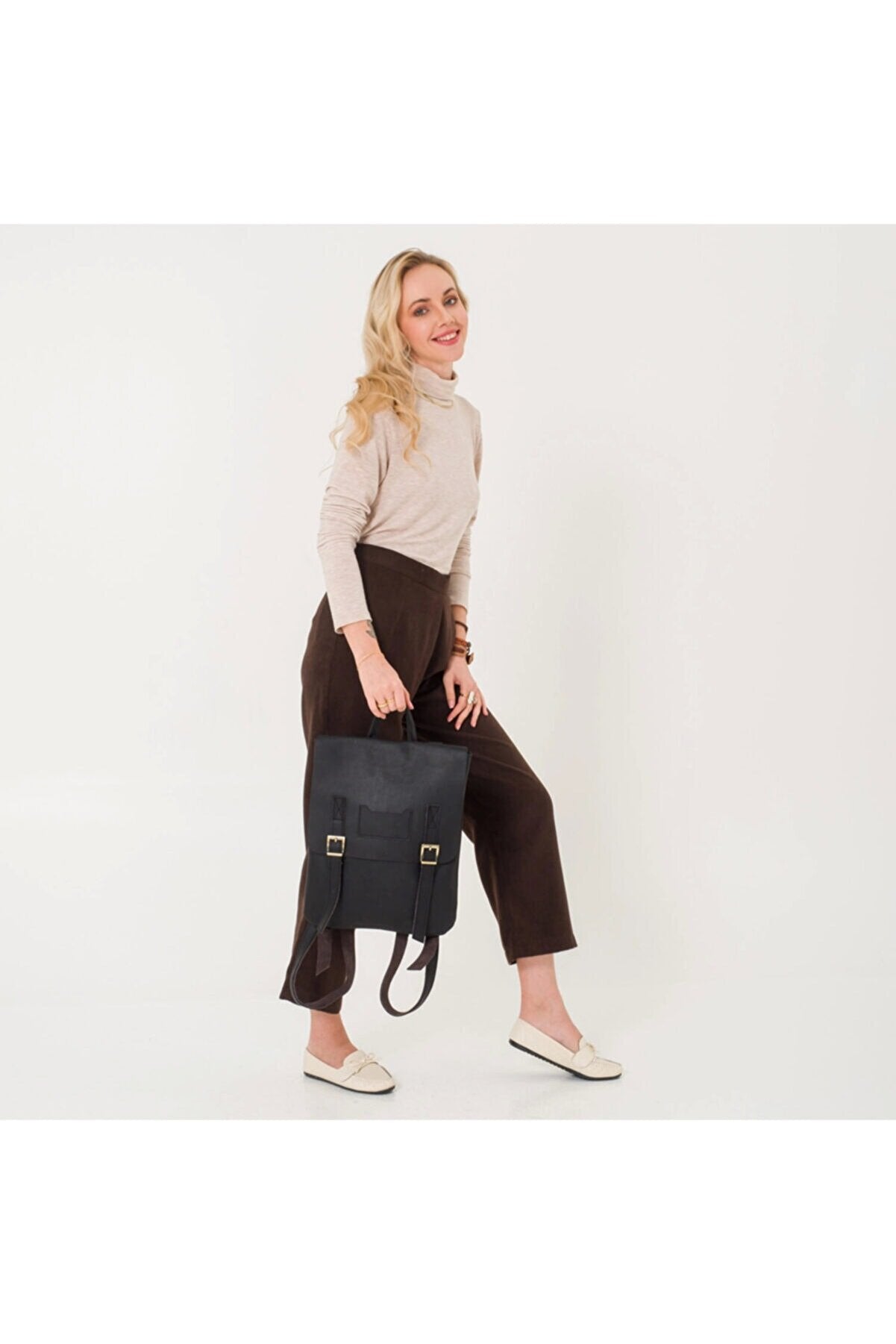 Handmade Genuine Leather Laptop Unisex Backpack Black