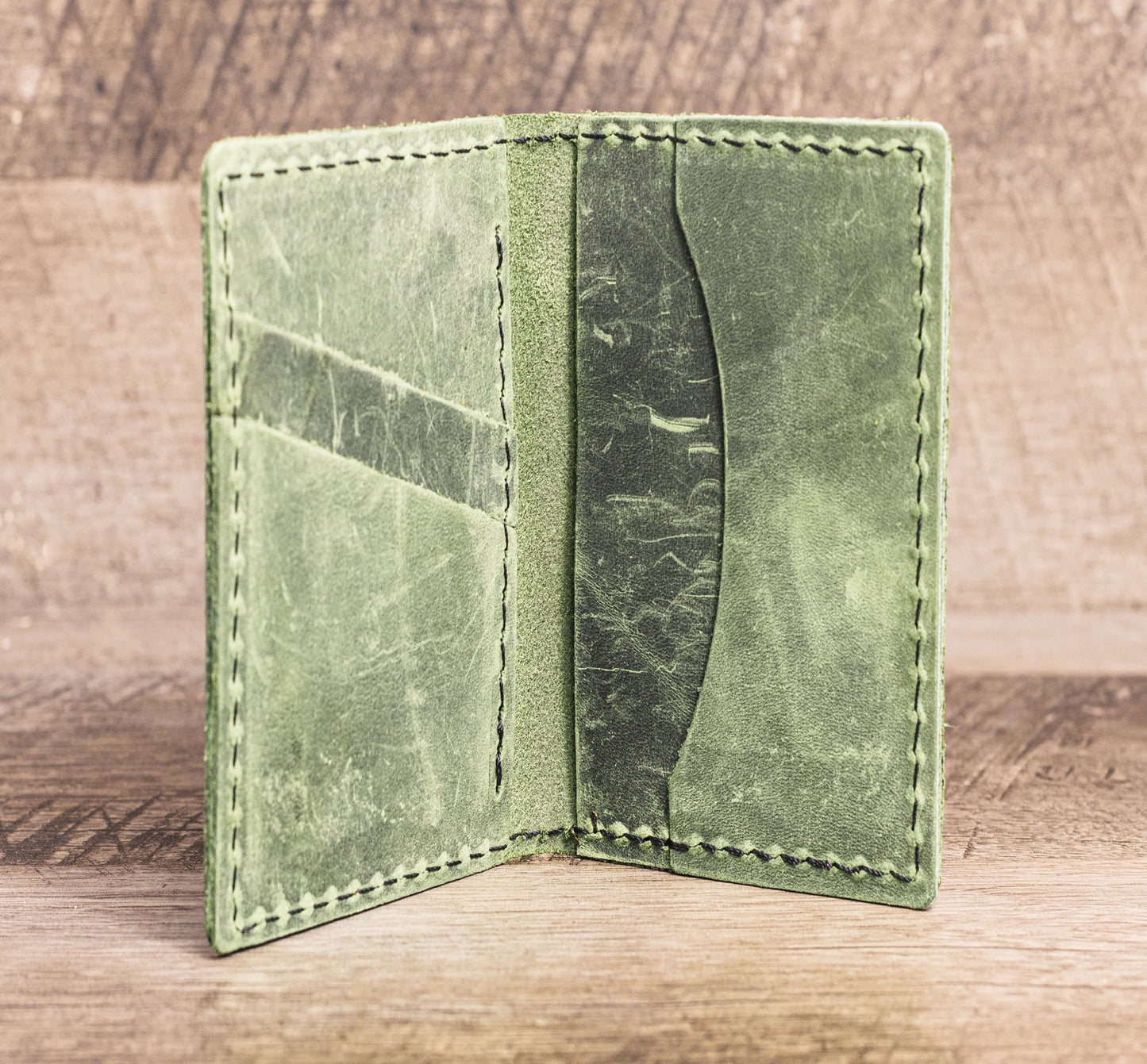Hand made Leather Bifold Wallet Green