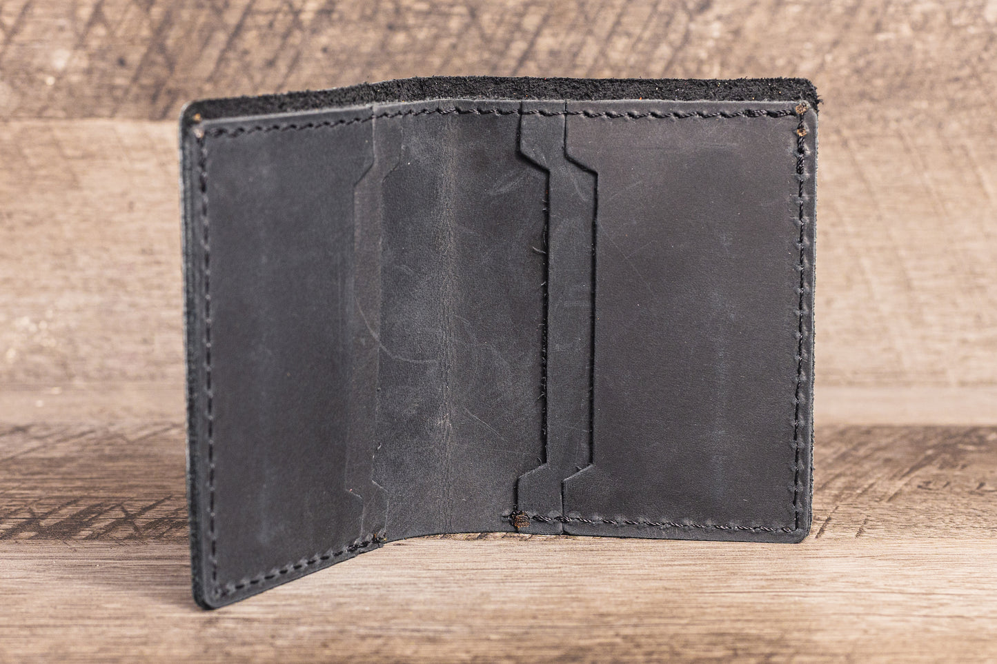 Hand made Leather Bifold Pocket Wallet Black