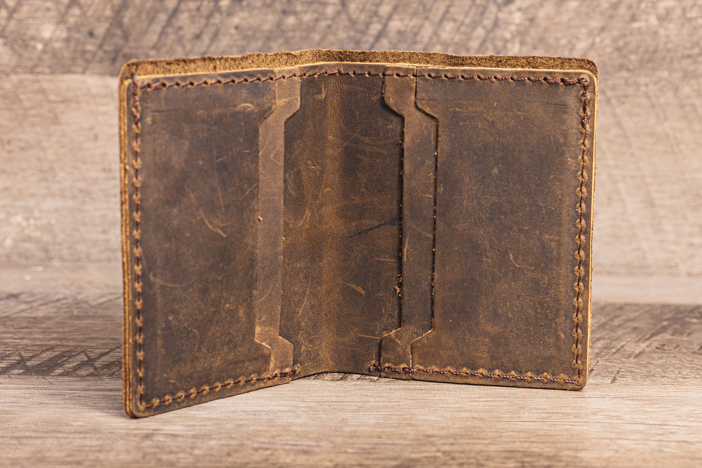 Hand made Leather Bifold Pocket Wallet Brown