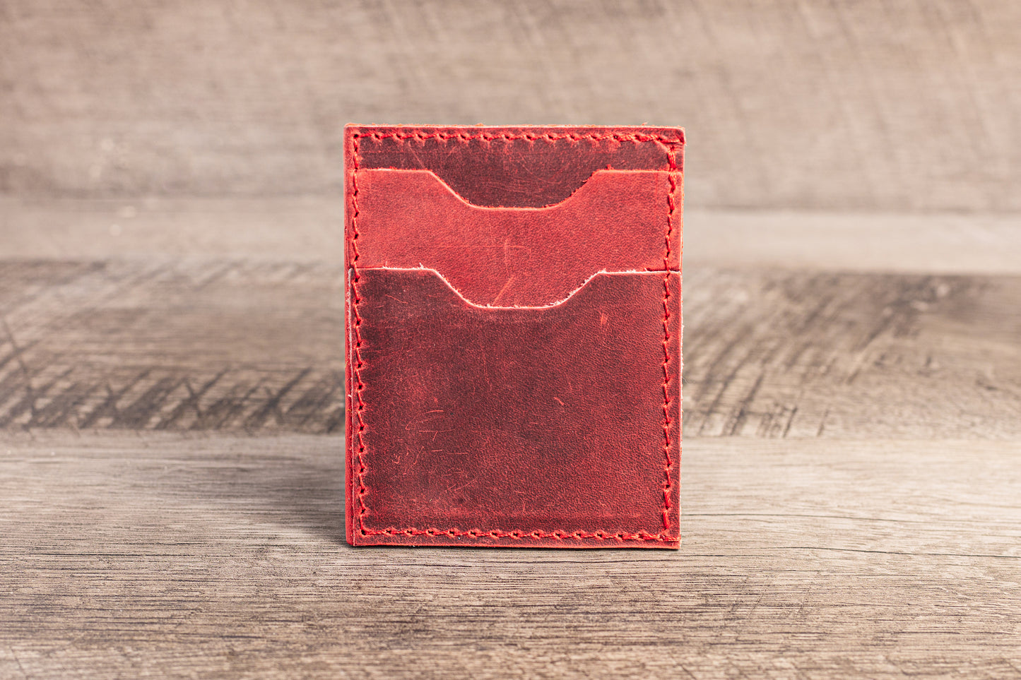 Handmade Leather Unisex Card Holder Red