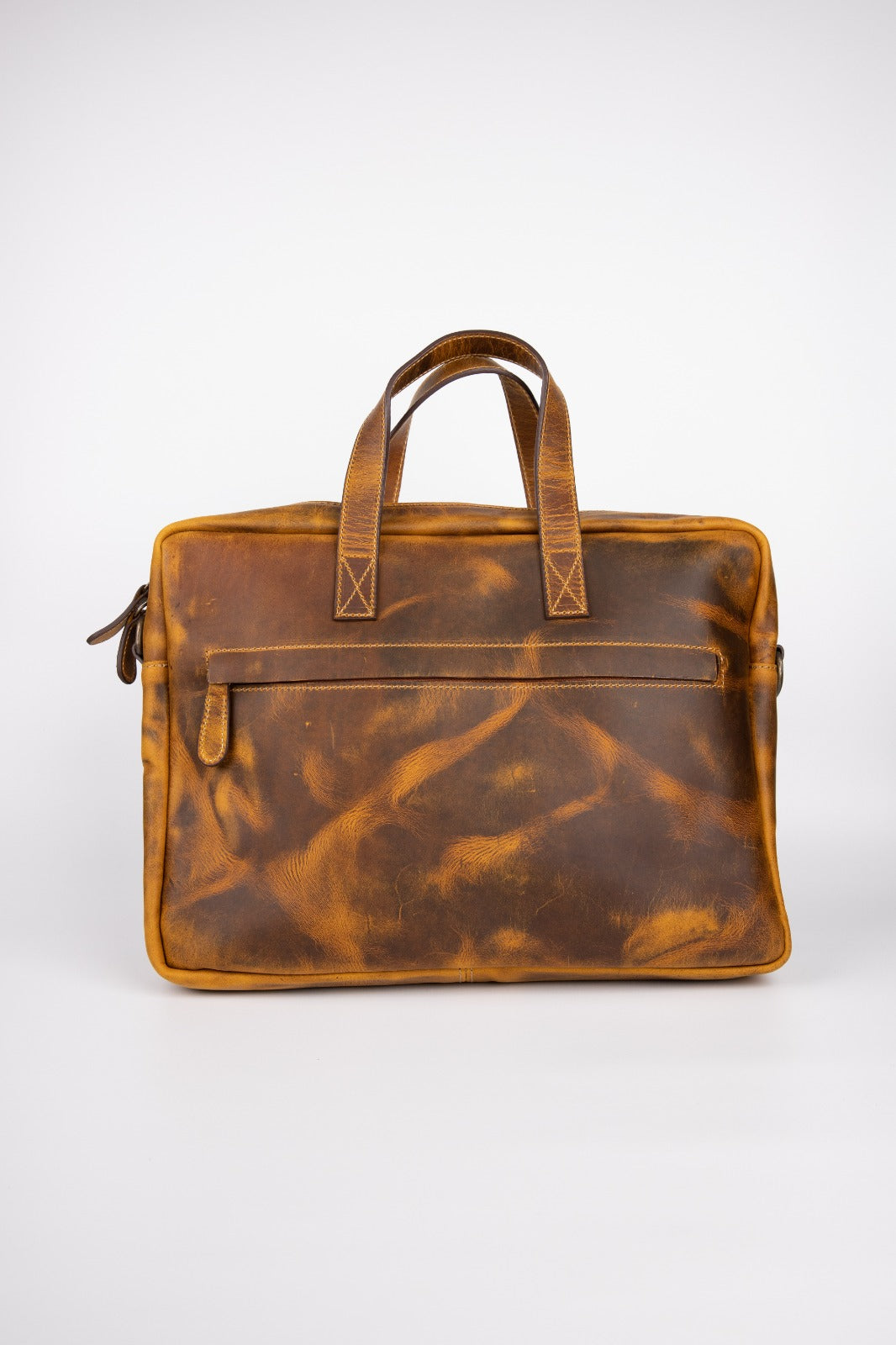 Two Pocket Belt Strap Briefcase- Rustic Brown