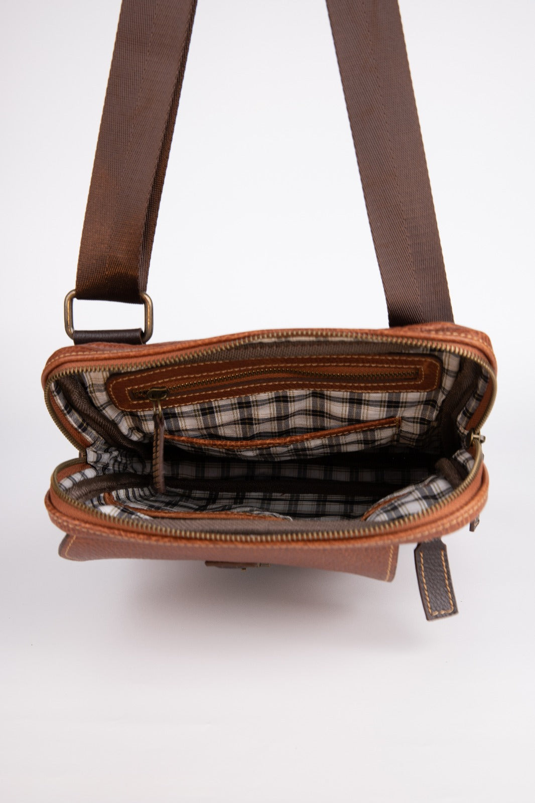 Two Pocket Belt Strap Briefcase- Rustic Brown