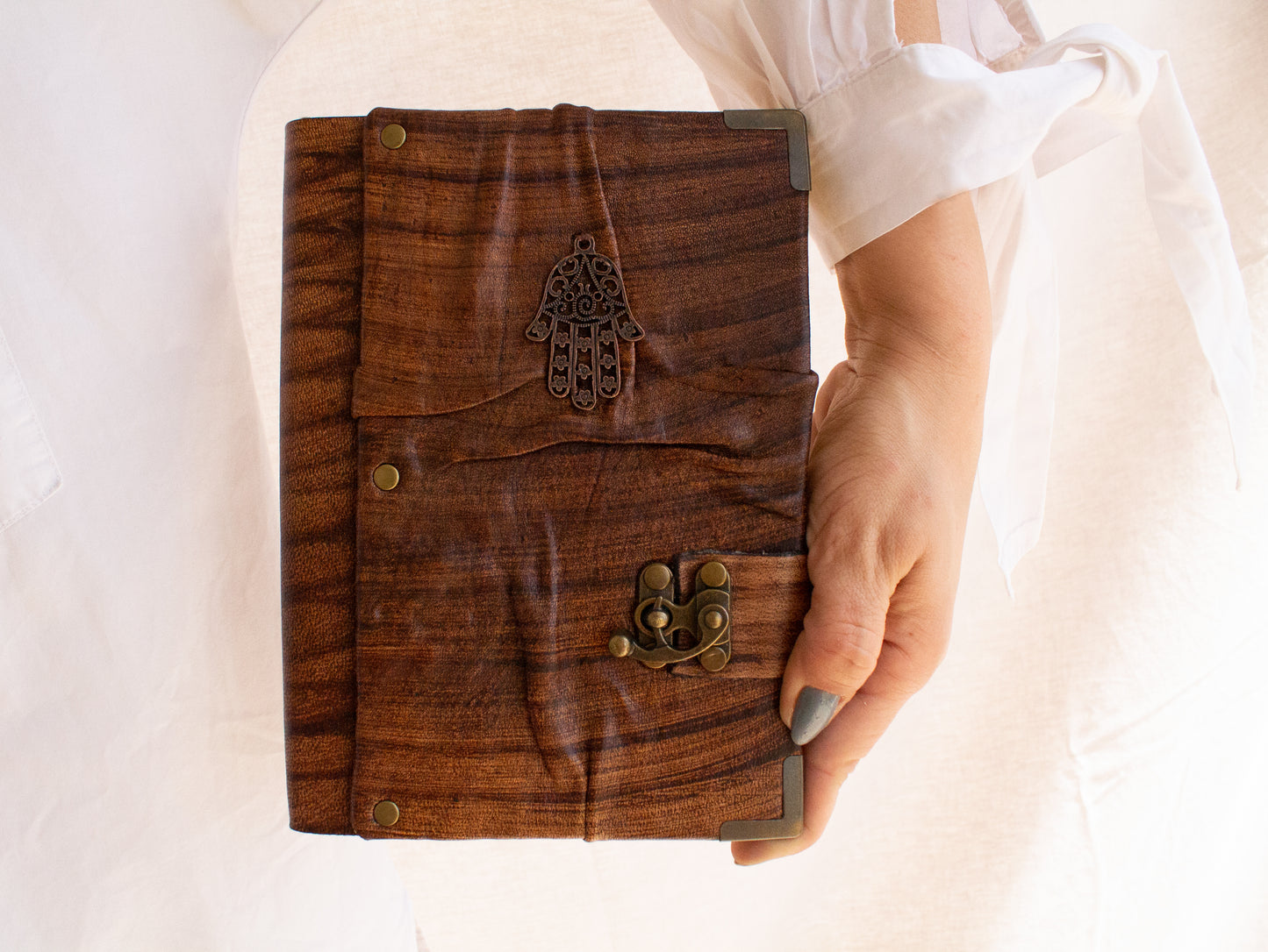 Handmade Leather Journal Belt Strap Hamsa
