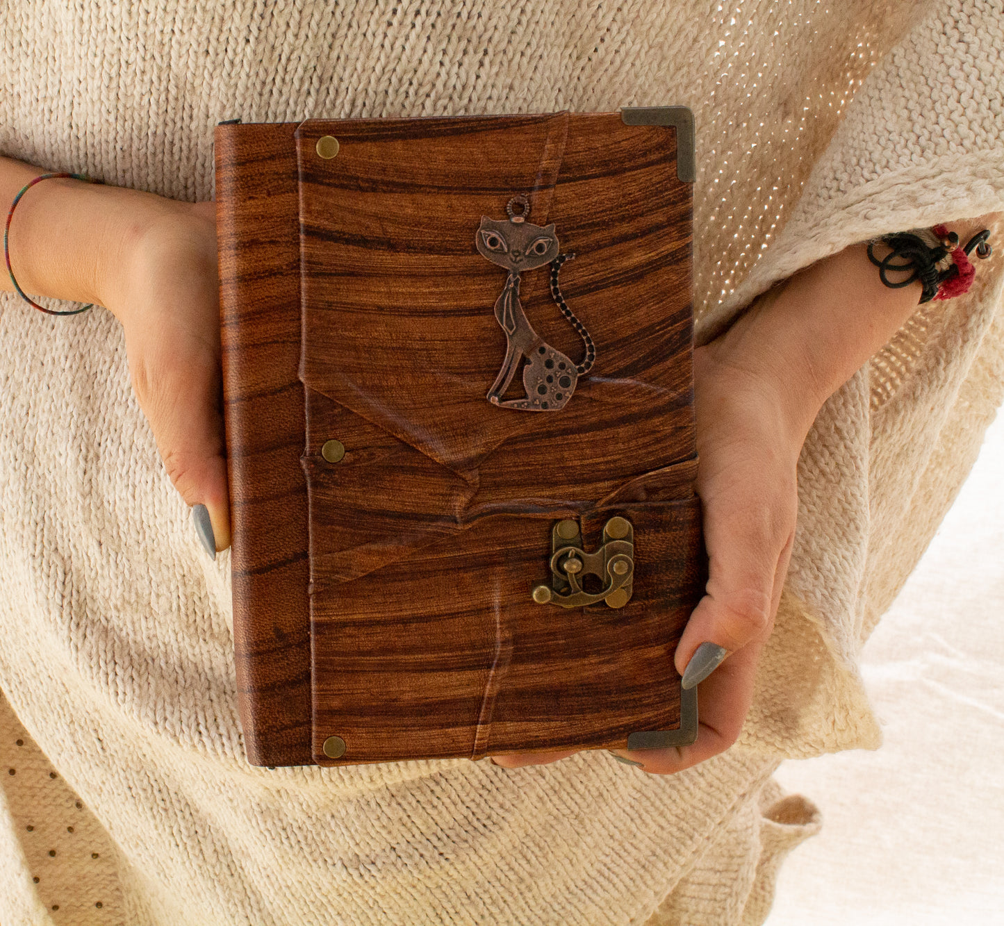 Handmade Leather Journal Belt Strap Cat