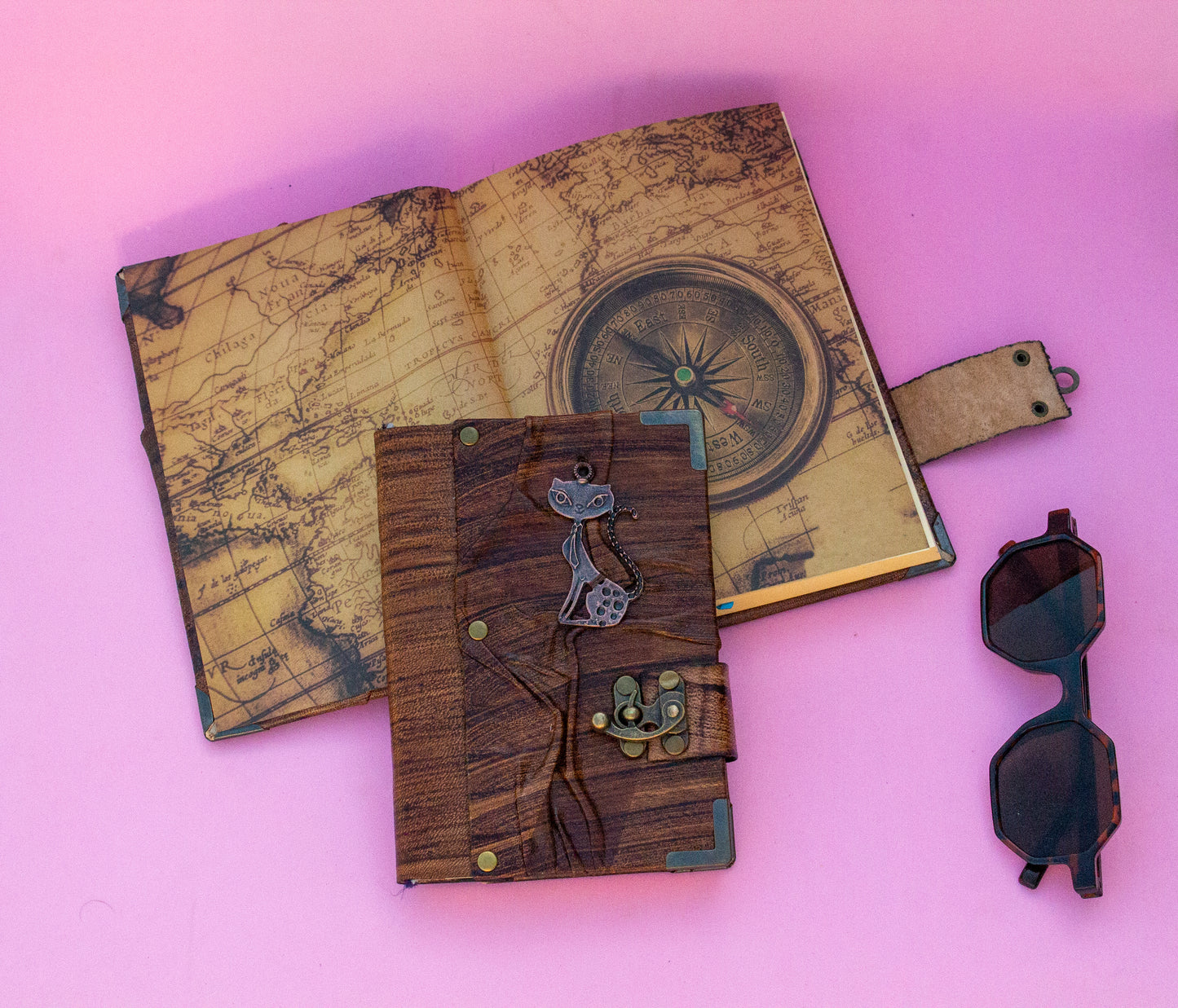 Handmade Leather Journal Belt Strap Cat