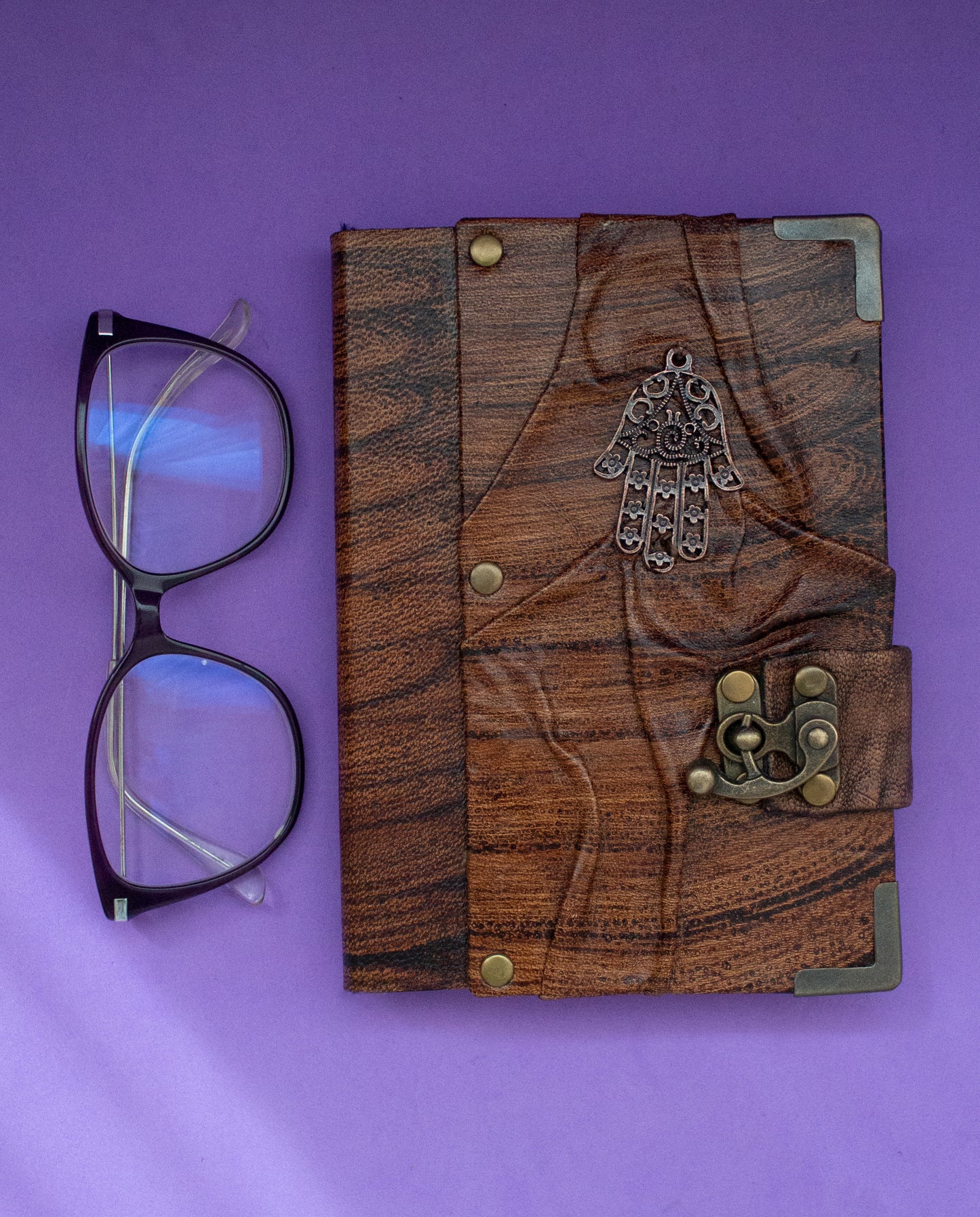 Handmade Leather Journal Belt Strap Hamsa