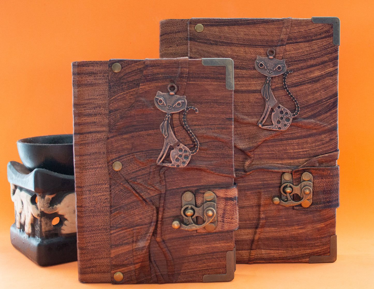 Handmade Leather Journal Belt Strap Cat