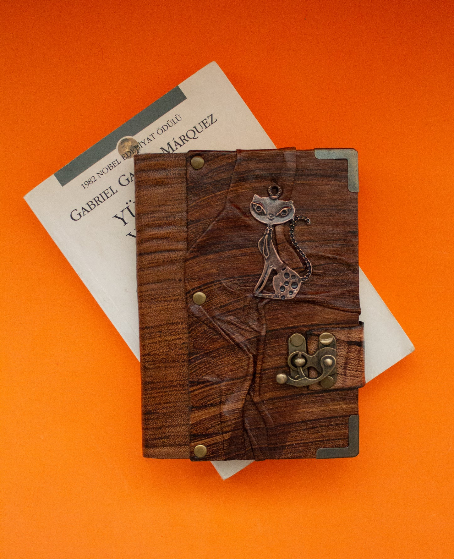 Handmade Leather Journal Belt Strap Cat