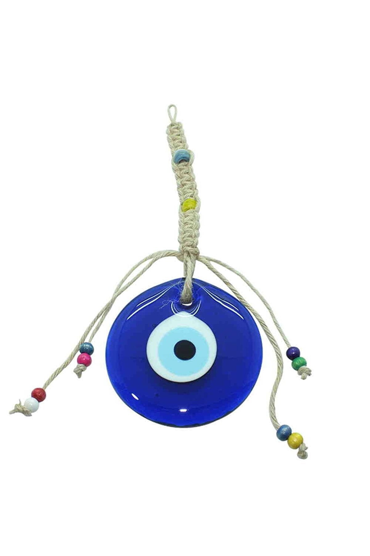 Flax Yarn Knitted 4.5" inches Evil Eye Glass Wall Hanging Decoration