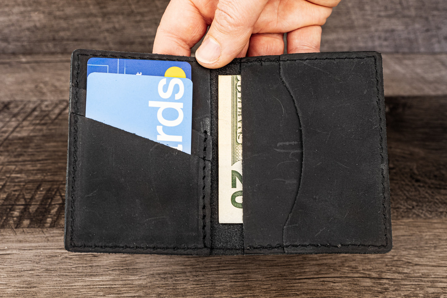 Hand made Leather Bifold Wallet Black