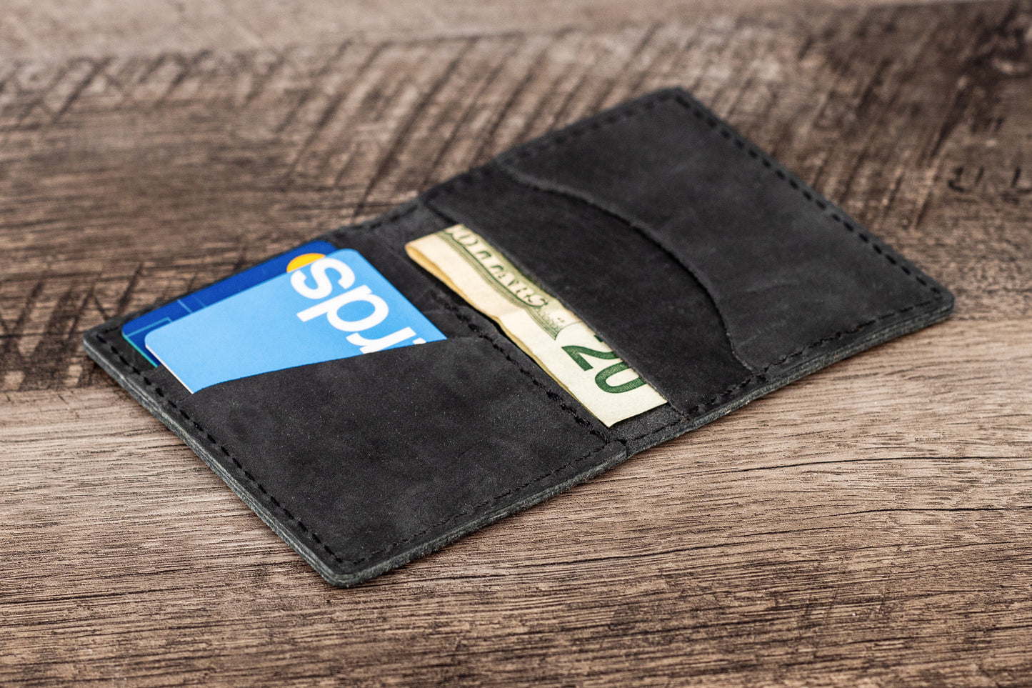 Hand made Leather Bifold Wallet Black