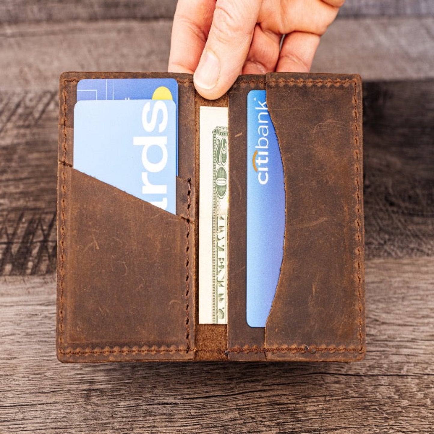 Hand made Leather Bifold Wallet Brown