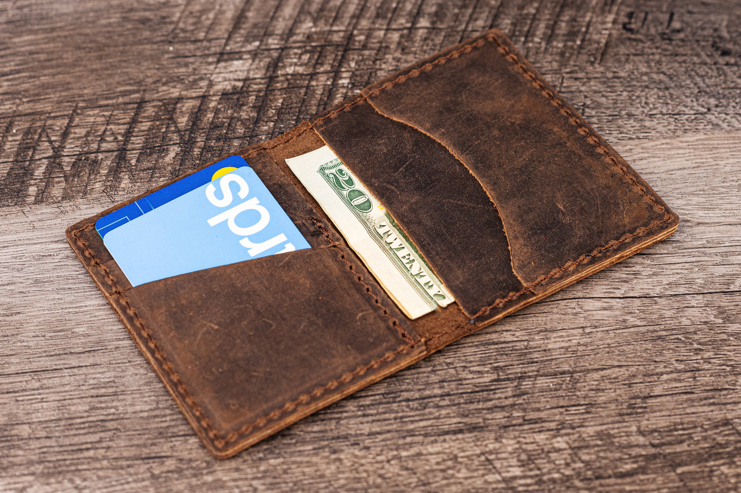 Hand made Leather Bifold Wallet Brown
