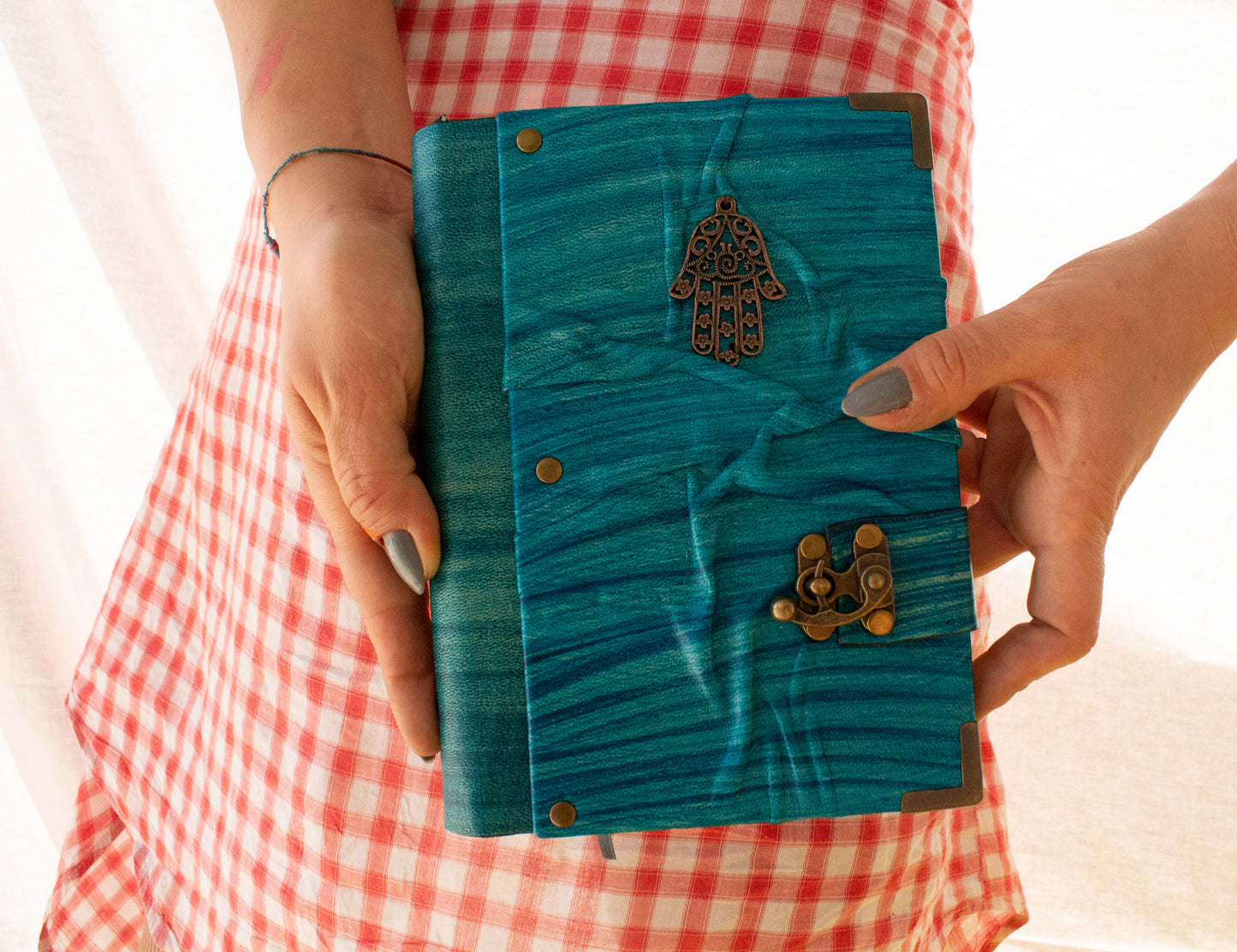 Handmade Leather Journal Belt Strap Hamsa