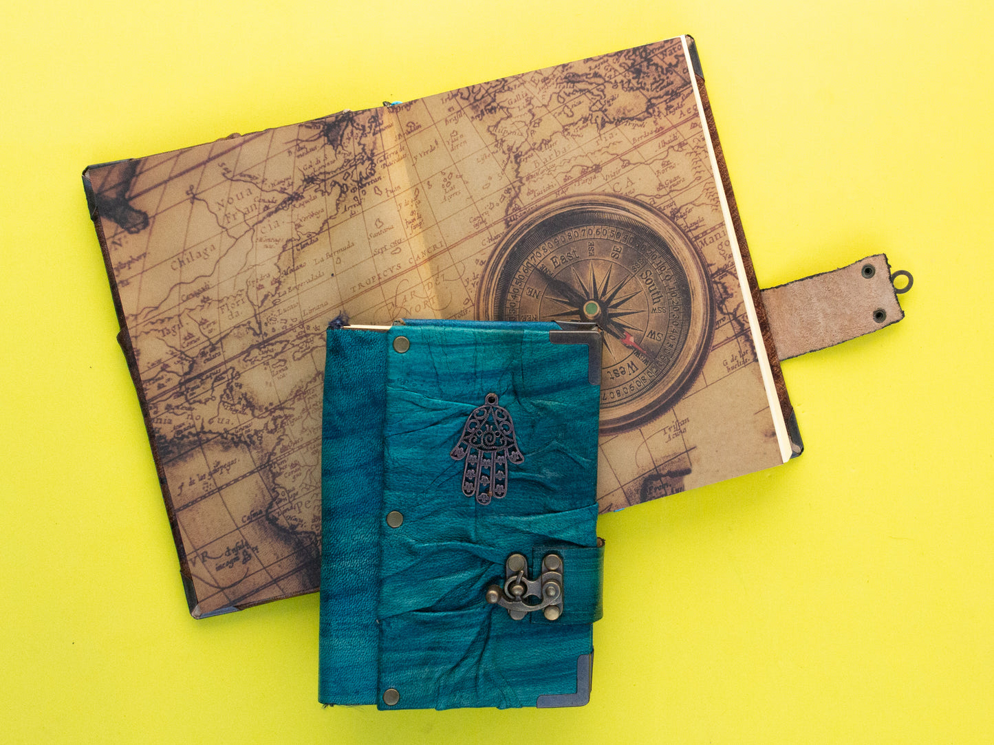 Handmade Leather Journal Belt Strap Hamsa