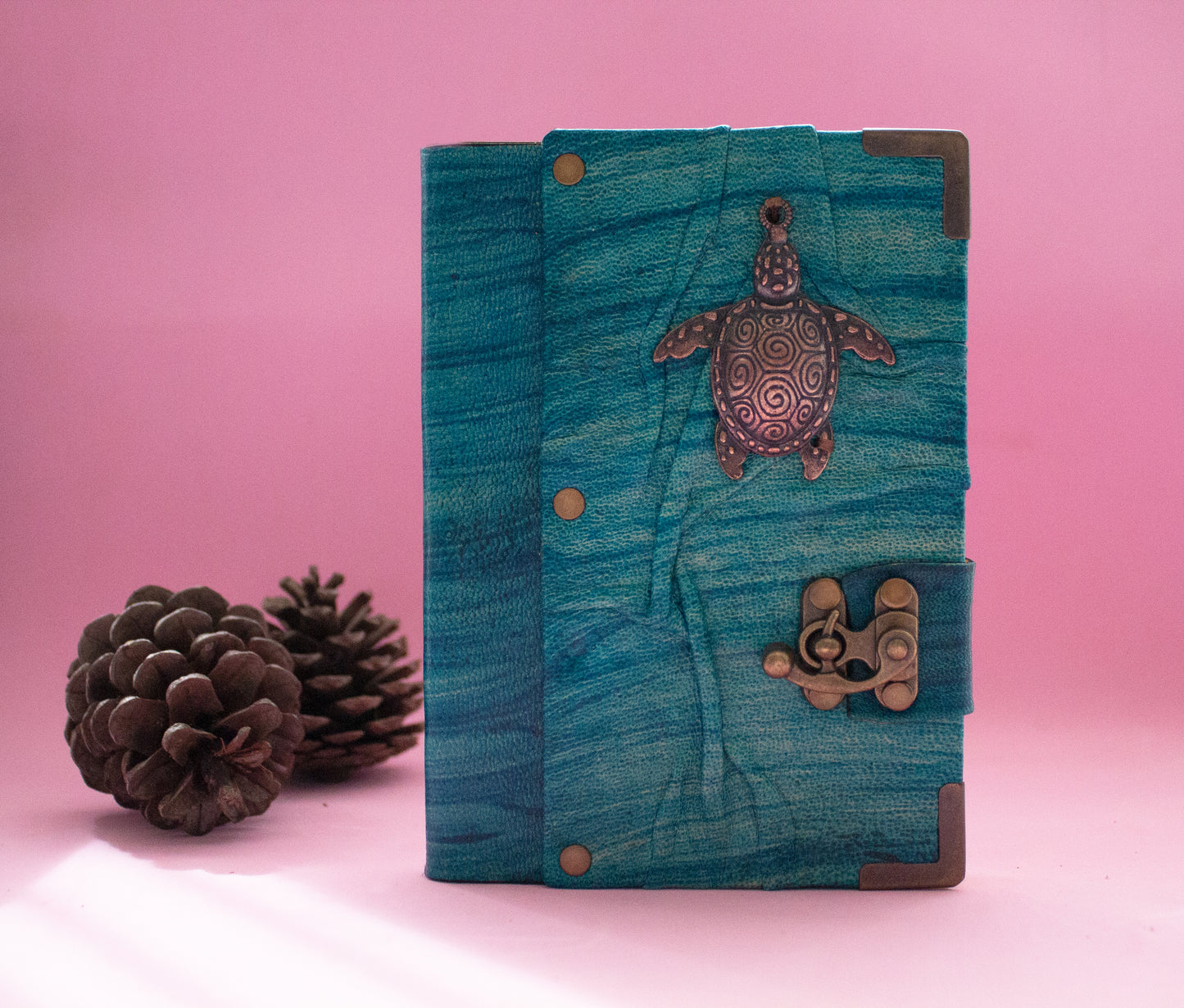 Handmade Leather Journal Belt Strap Turtle