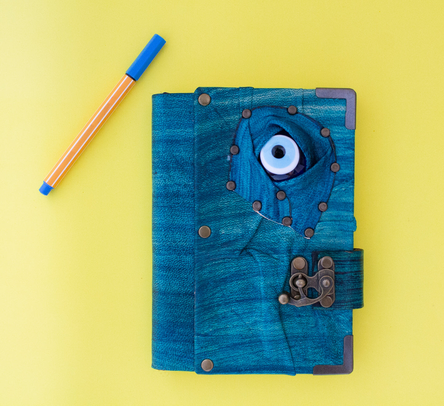 Handmade Leather Journal Belt Strap Evil Eye