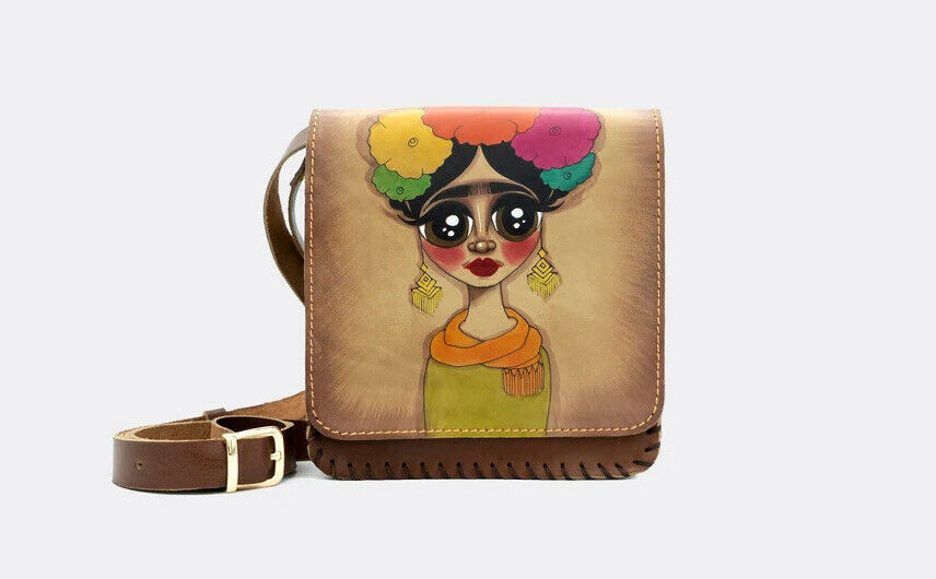 Hand-Painted Frida Leather Crossbody Hardcase