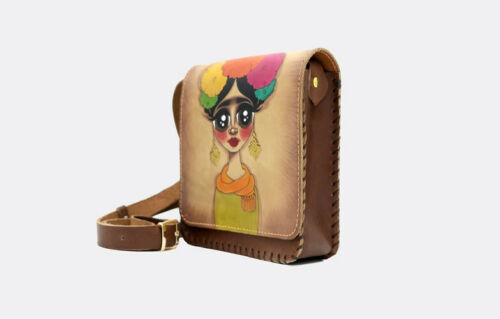 Hand-Painted Frida Leather Crossbody Hardcase