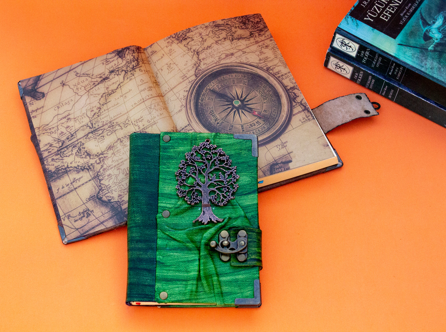 Handmade Leather Journal Belt Strap The Tree of life