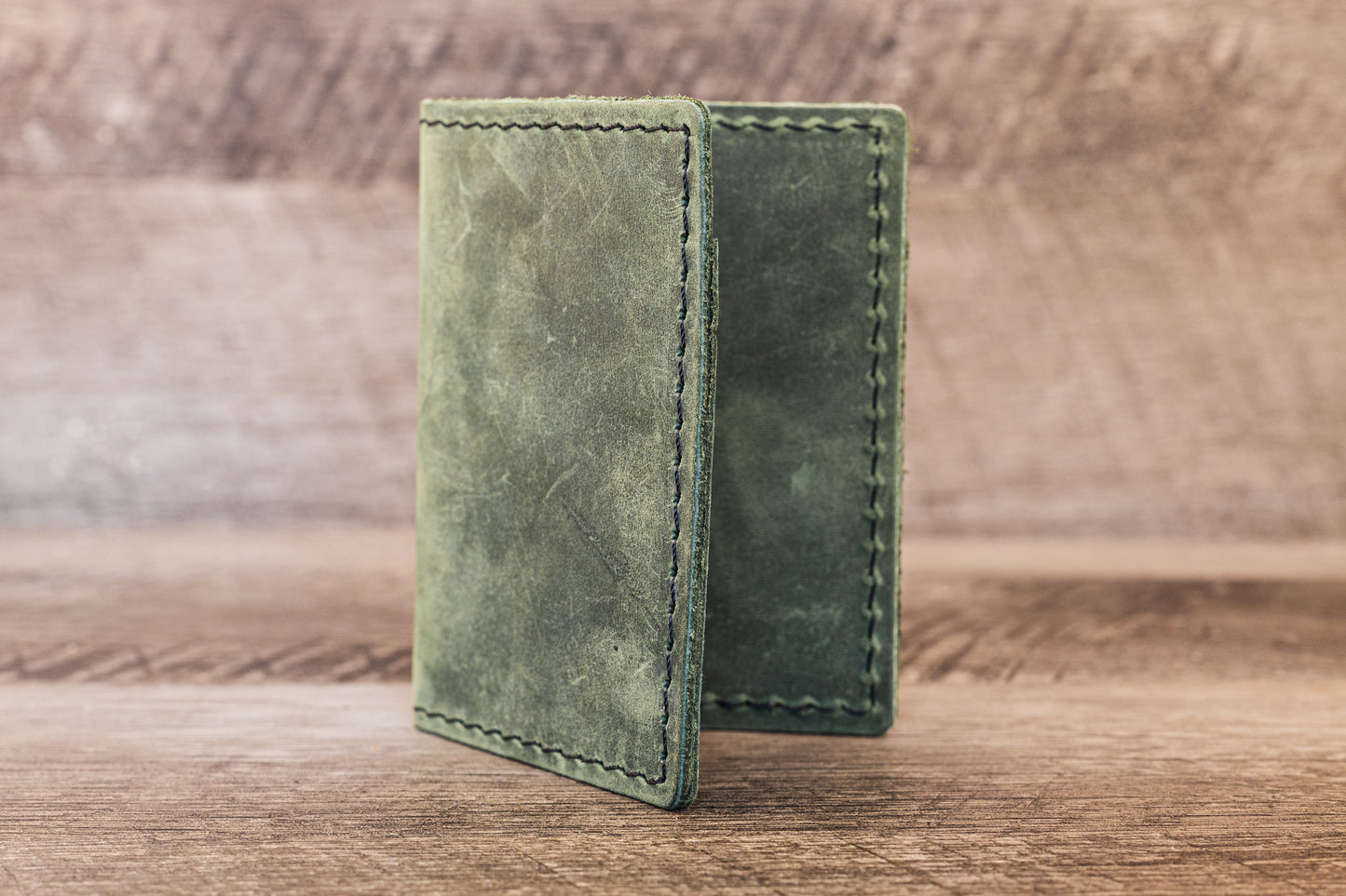 Hand made Leather Bifold Wallet Green
