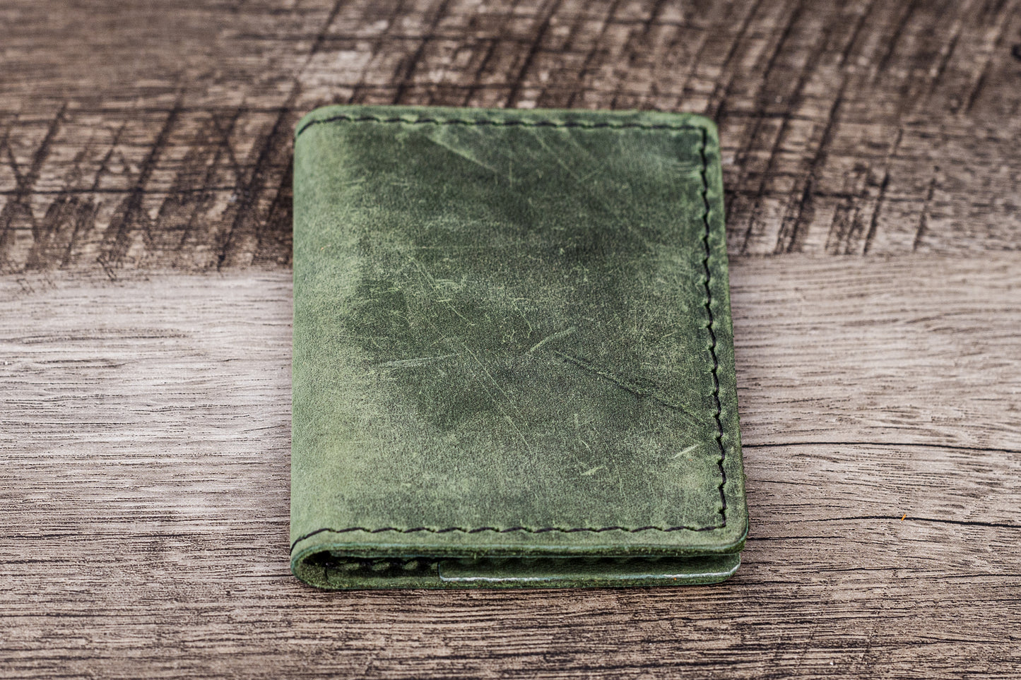 Hand made Leather Bifold Wallet Green