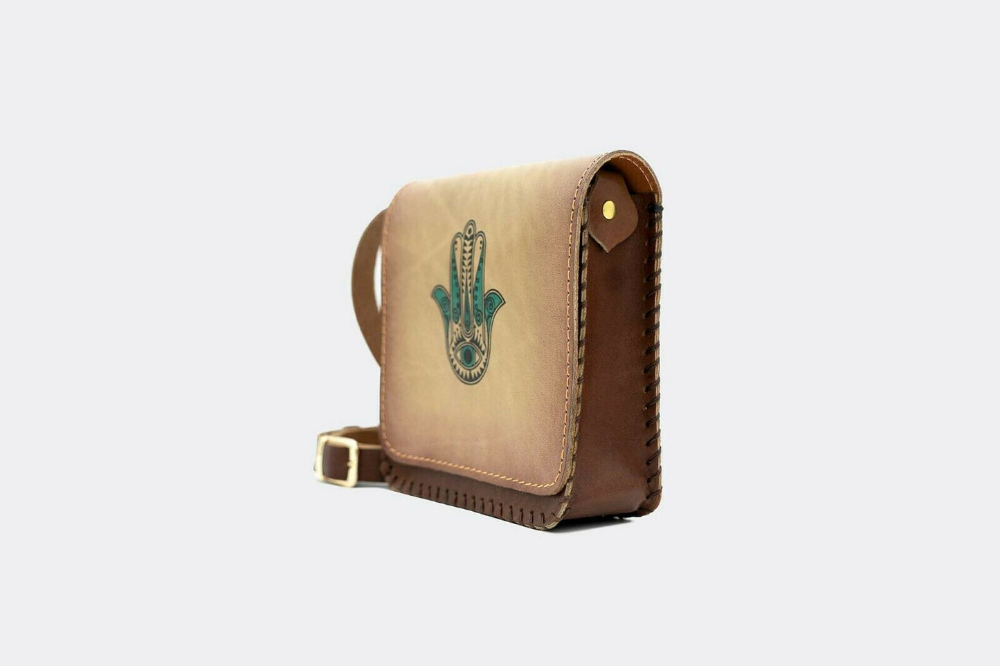 Hand-Painted Hamsa Leather Crossbody Hardcase