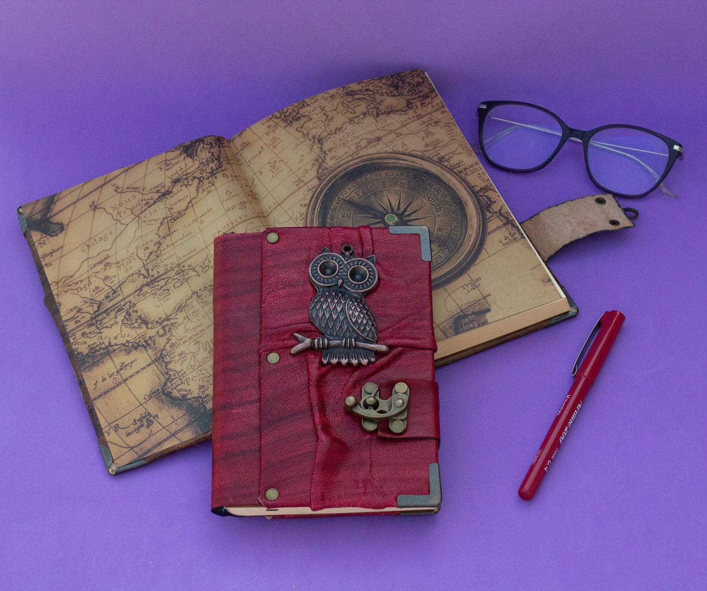 Handmade Leather Journal Belt Strap Owl