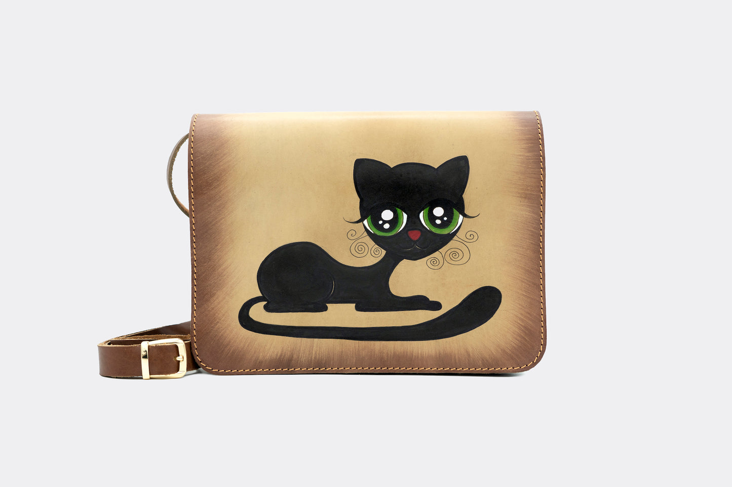 Hand-Painted Cat Leather Crossbody Hardcase