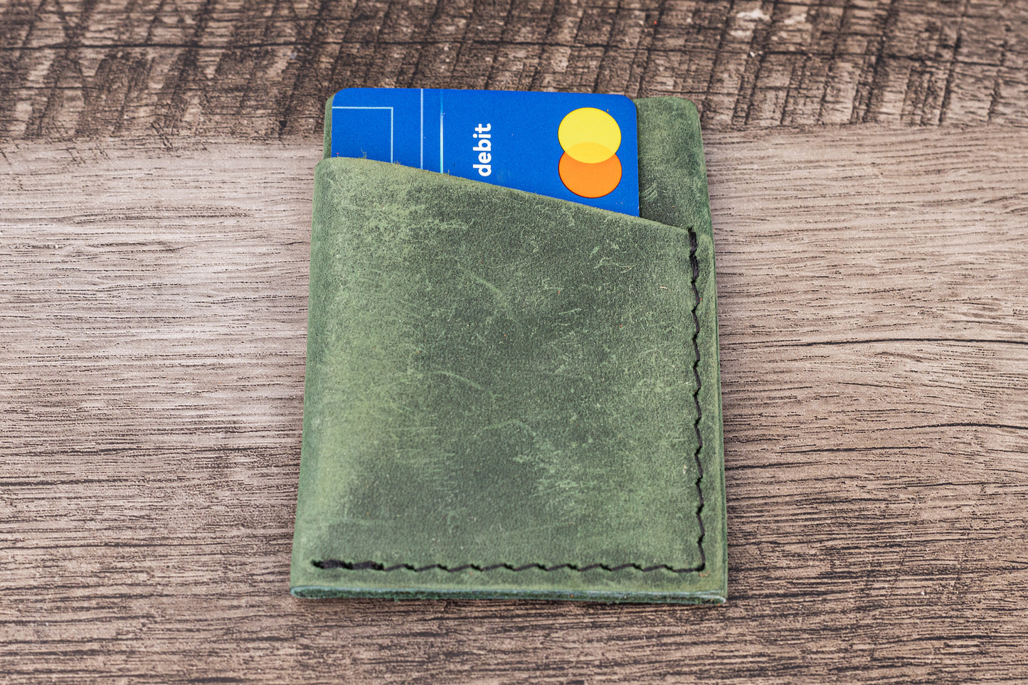 Handmade Leather Card Holder Green