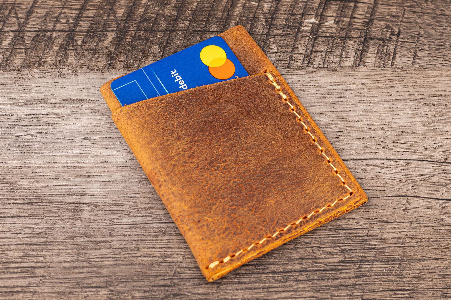 Handmade Leather Card Holder Rustic Brown