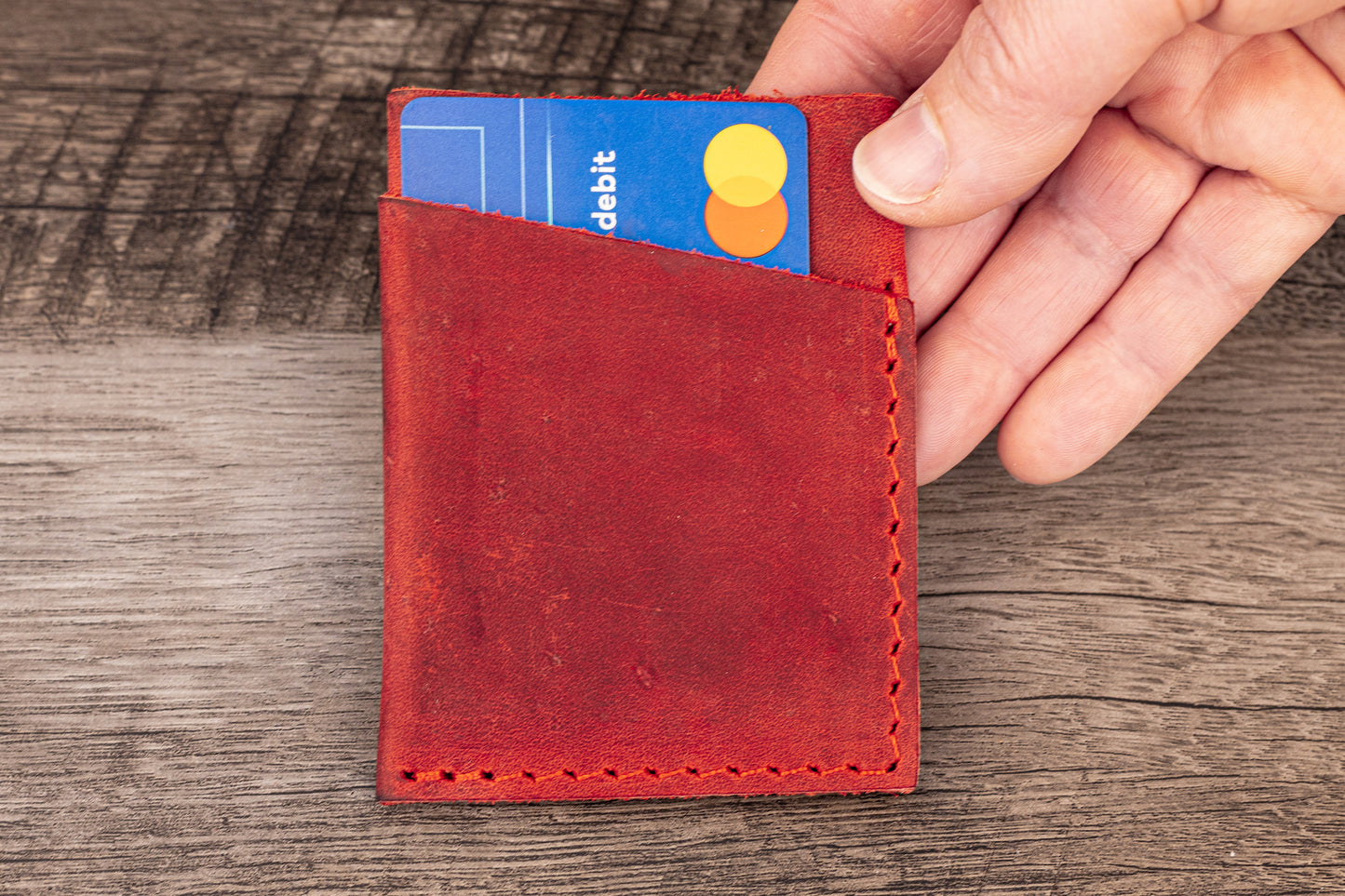 Handmade Leather Card Holder Red
